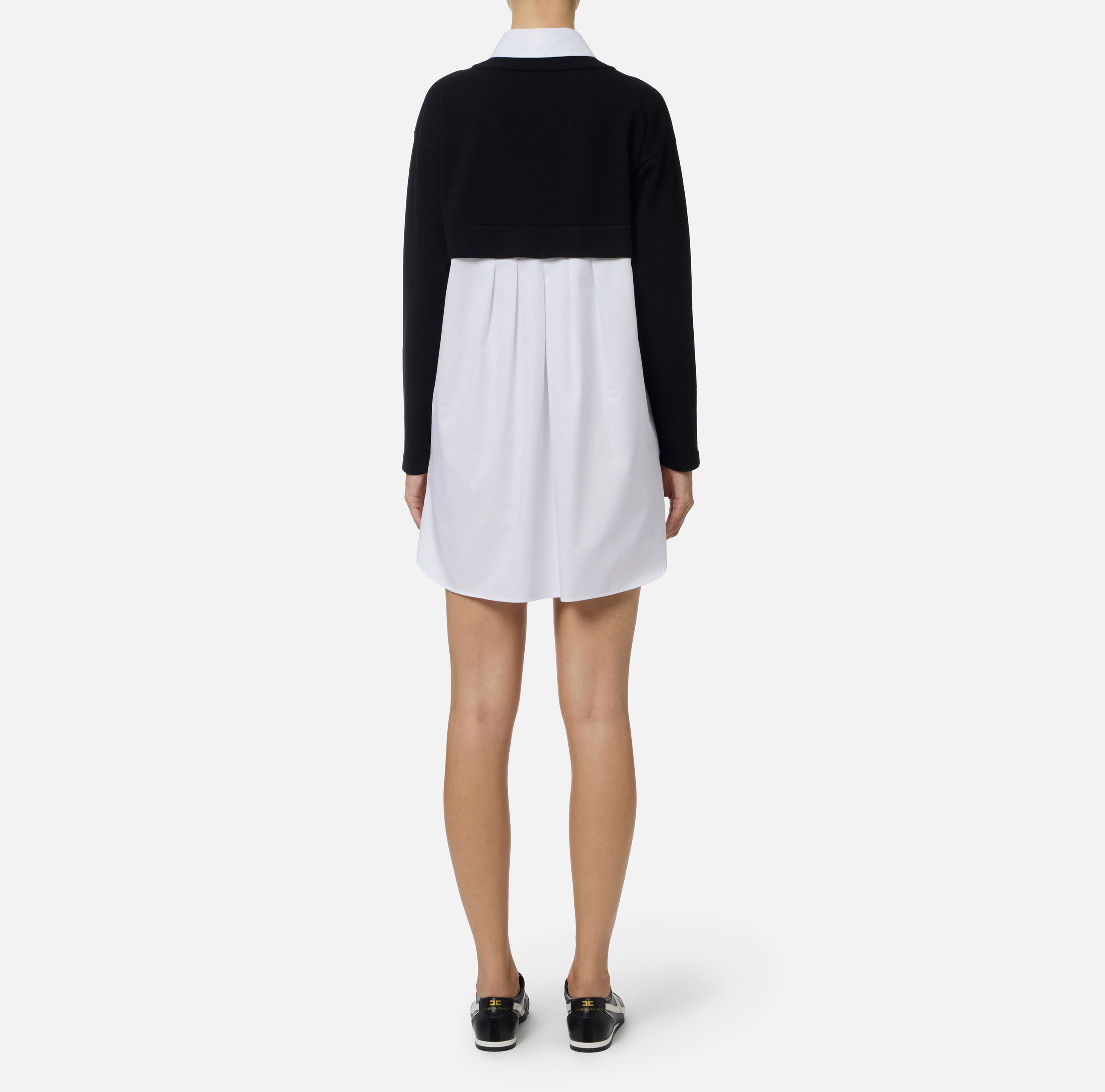 ELISABETTA FRANCHI Abito Corto Maglia Popeline-Nero Bianco