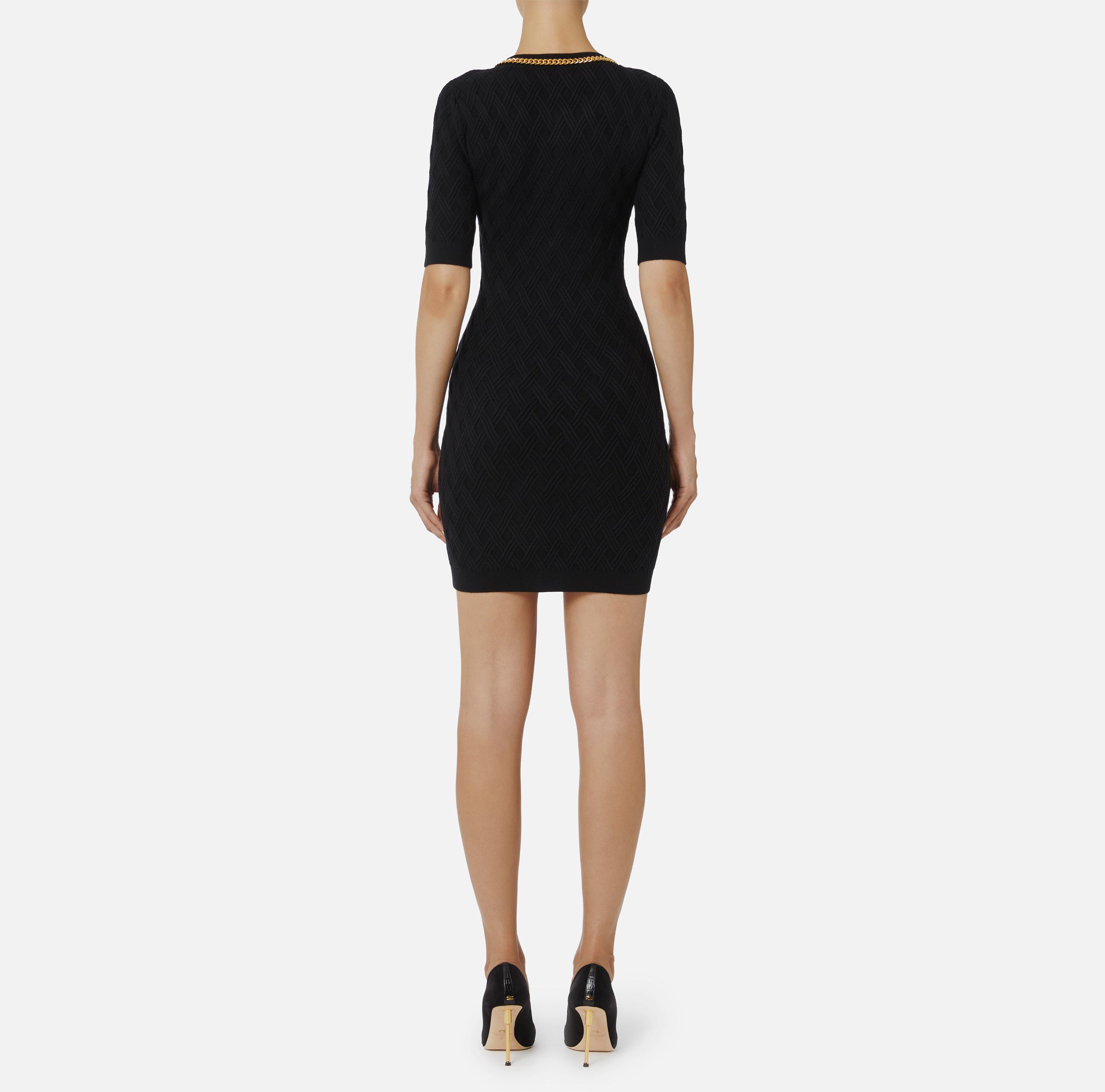 ELISABETTA FRANCHI Abito Corto Maglia Rombi Zip-Nero