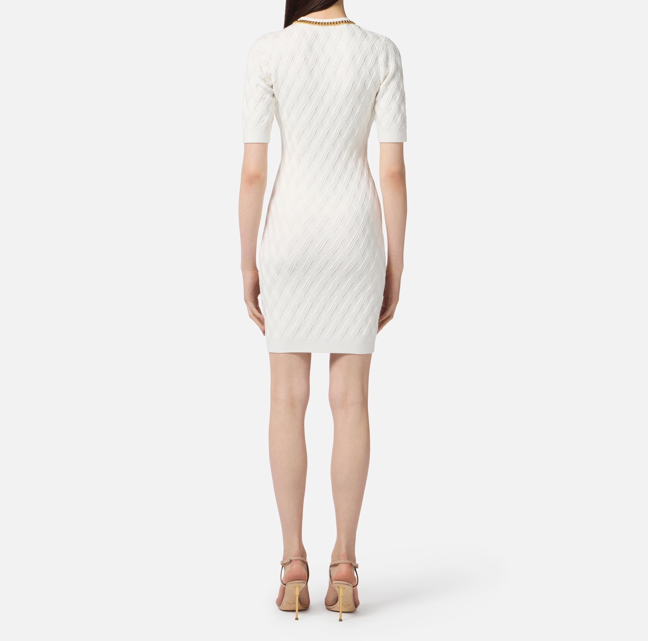 ELISABETTA FRANCHI Abito Corto Maglia Rombi Zip-Avorio
