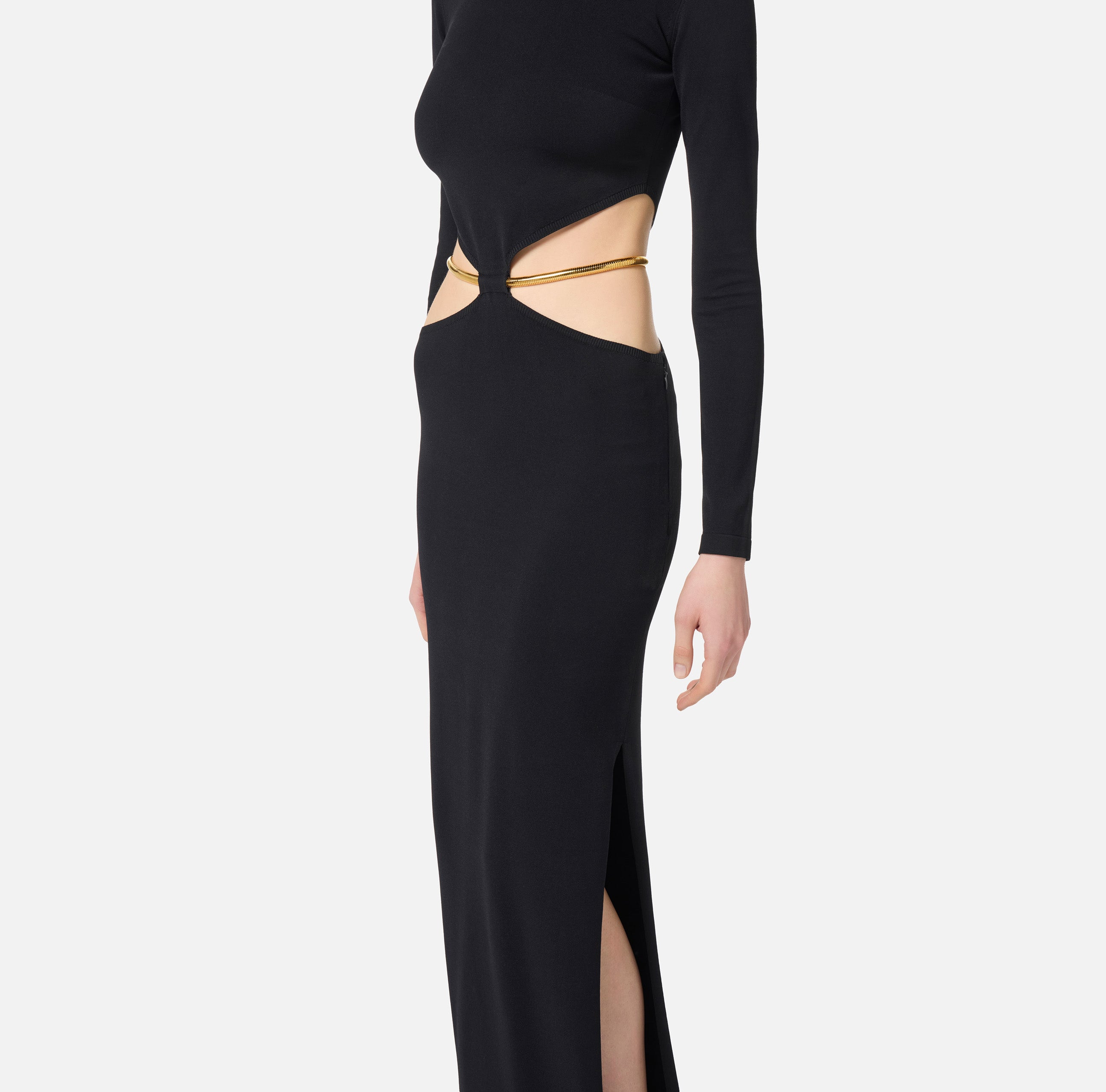 ELISABETTA FRANCHI Abito Red Carpet Maglia Cintura Snake-Nero