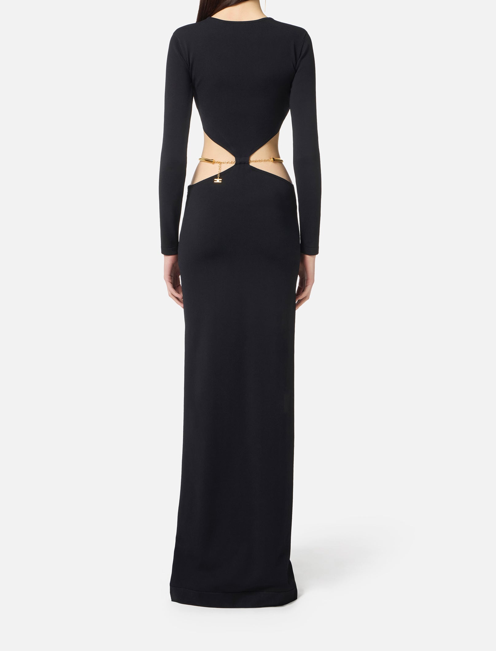 ELISABETTA FRANCHI Abito Red Carpet Maglia Cintura Snake-Nero