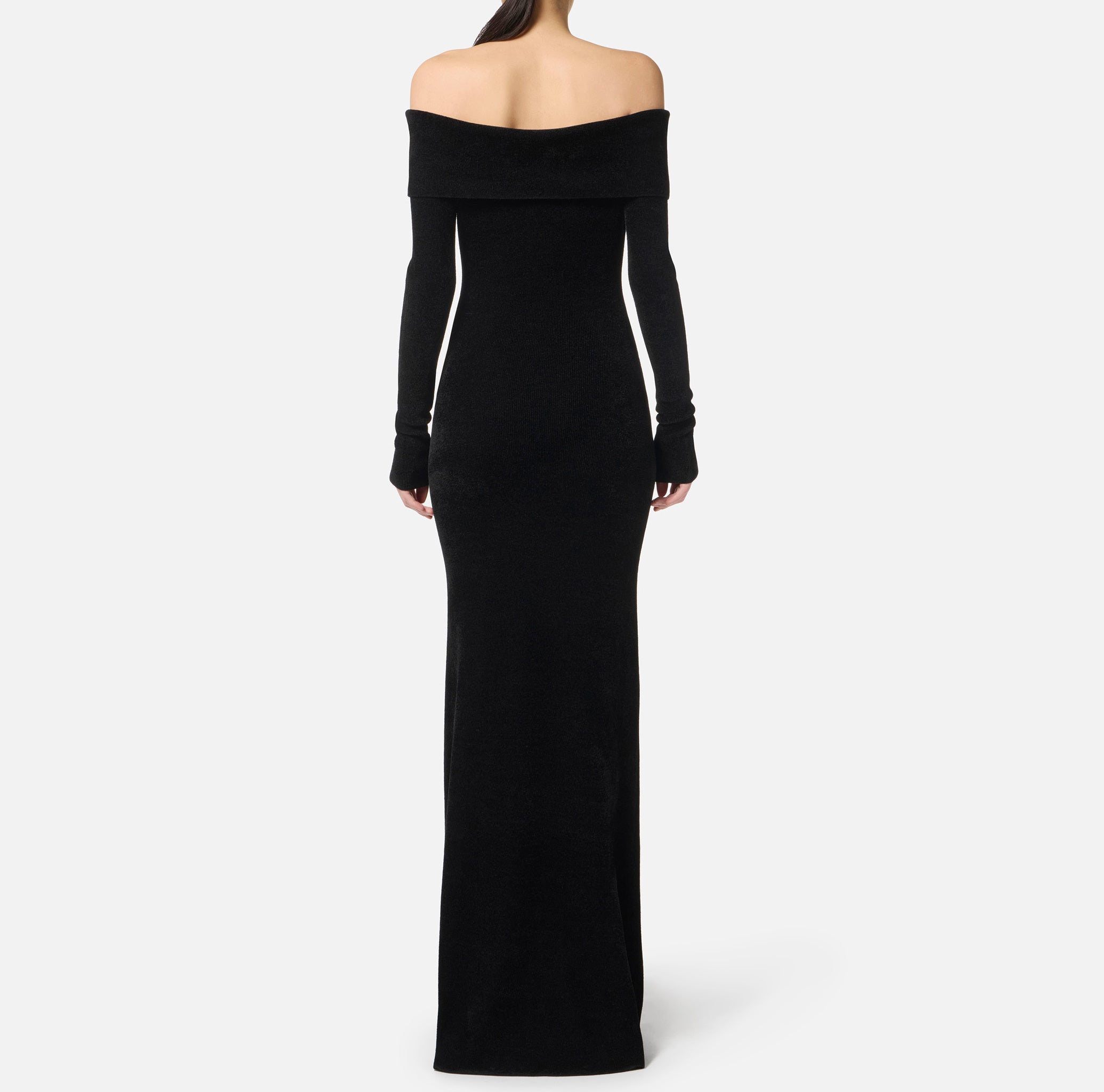 ELISABETTA FRANCHI Abito Red Carpet Ciniglia Cintura-Nero