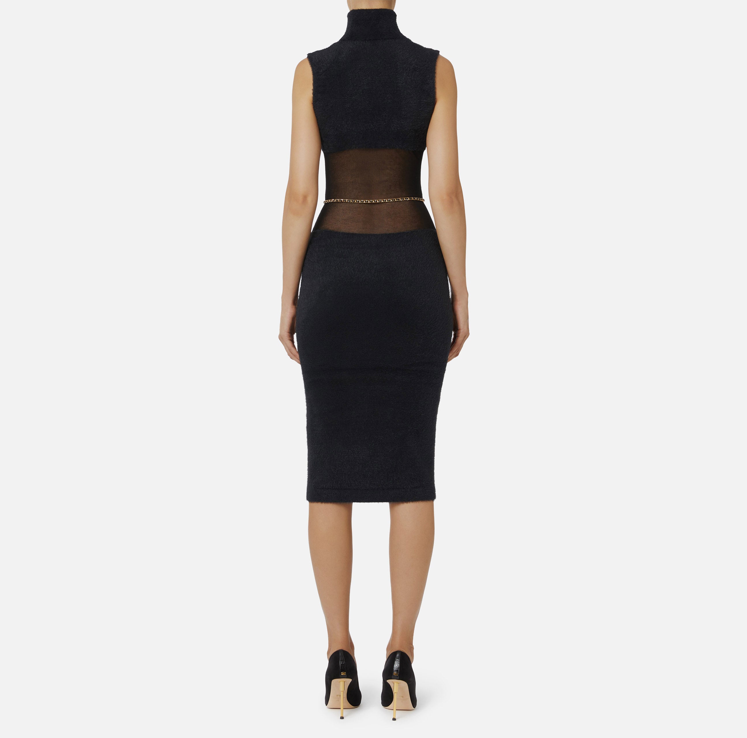 ELISABETTA FRANCHI Abito Midi Maglia Cintura-Nero