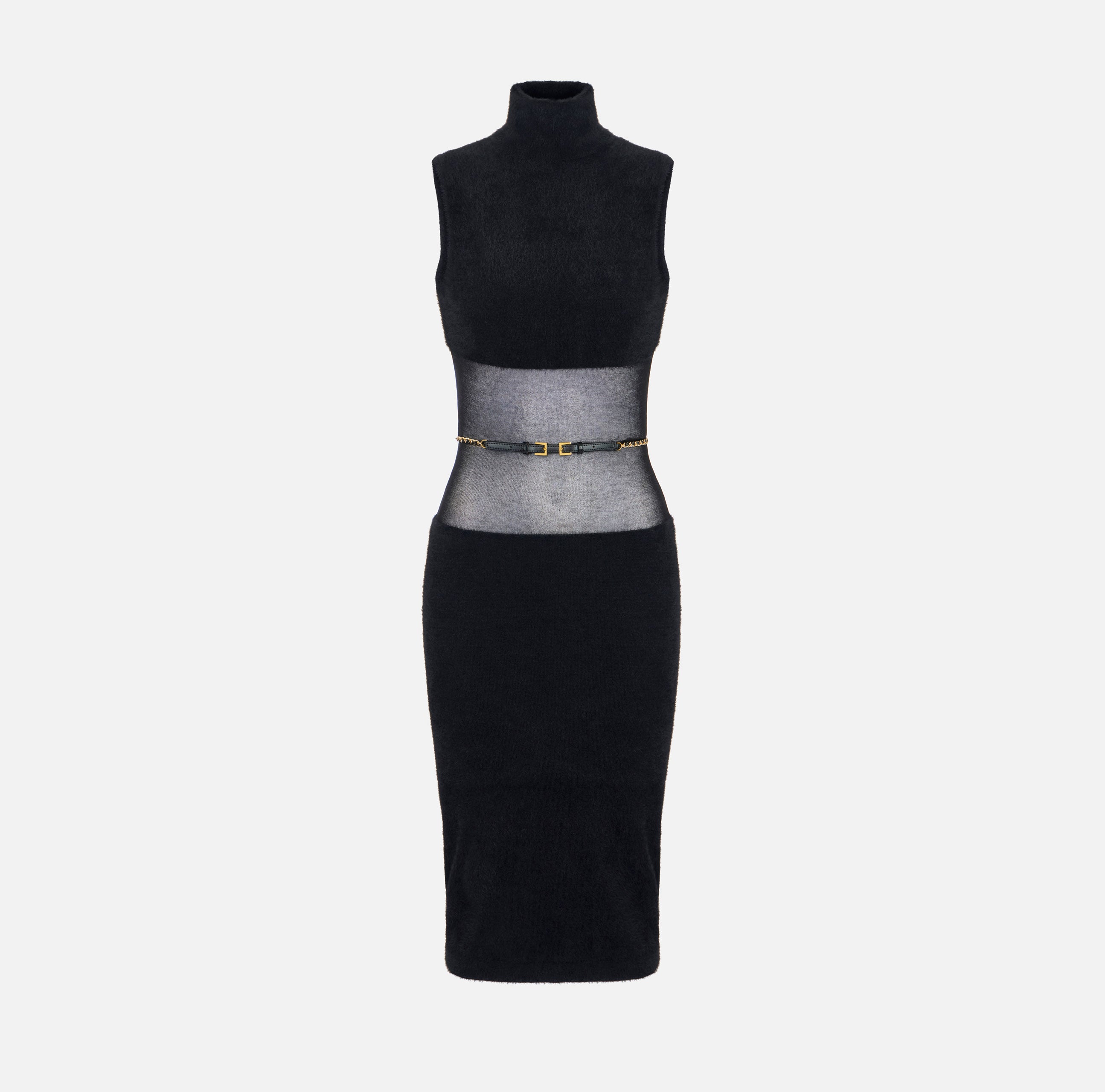 ELISABETTA FRANCHI Abito Midi Maglia Cintura-Nero
