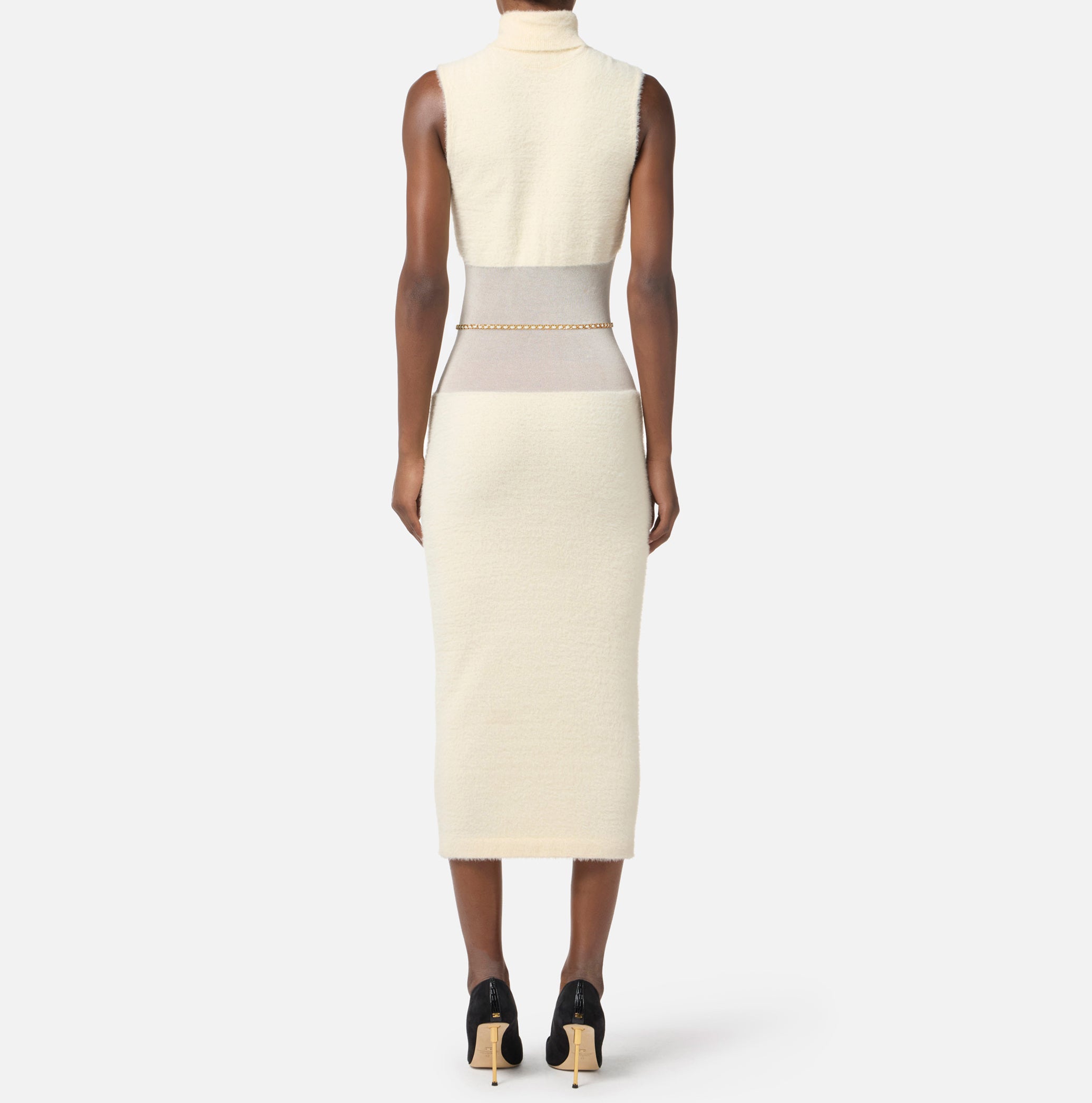 ELISABETTA FRANCHI Abito Midi Maglia Cintura-Milk