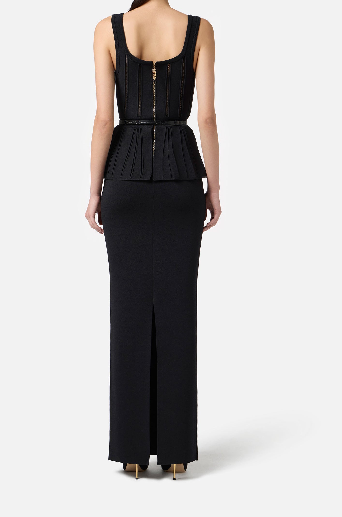 ELISABETTA FRANCHI Abito Red Carpet Maglia Viscosa Cintura-Nero