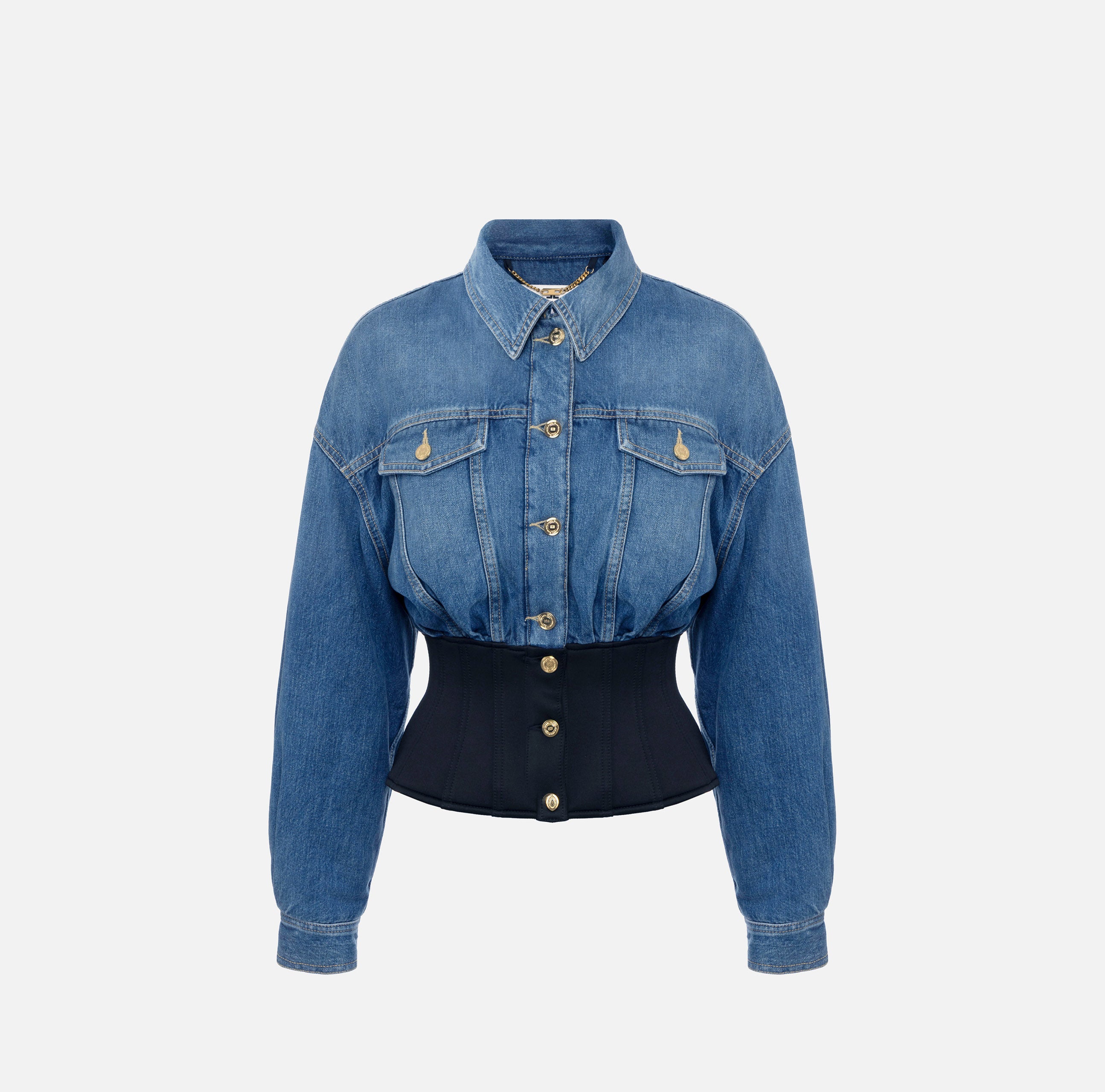 ELISABETTA FRANCHI GIUBBINO Jeans Neoprene-Blue Denim Nero
