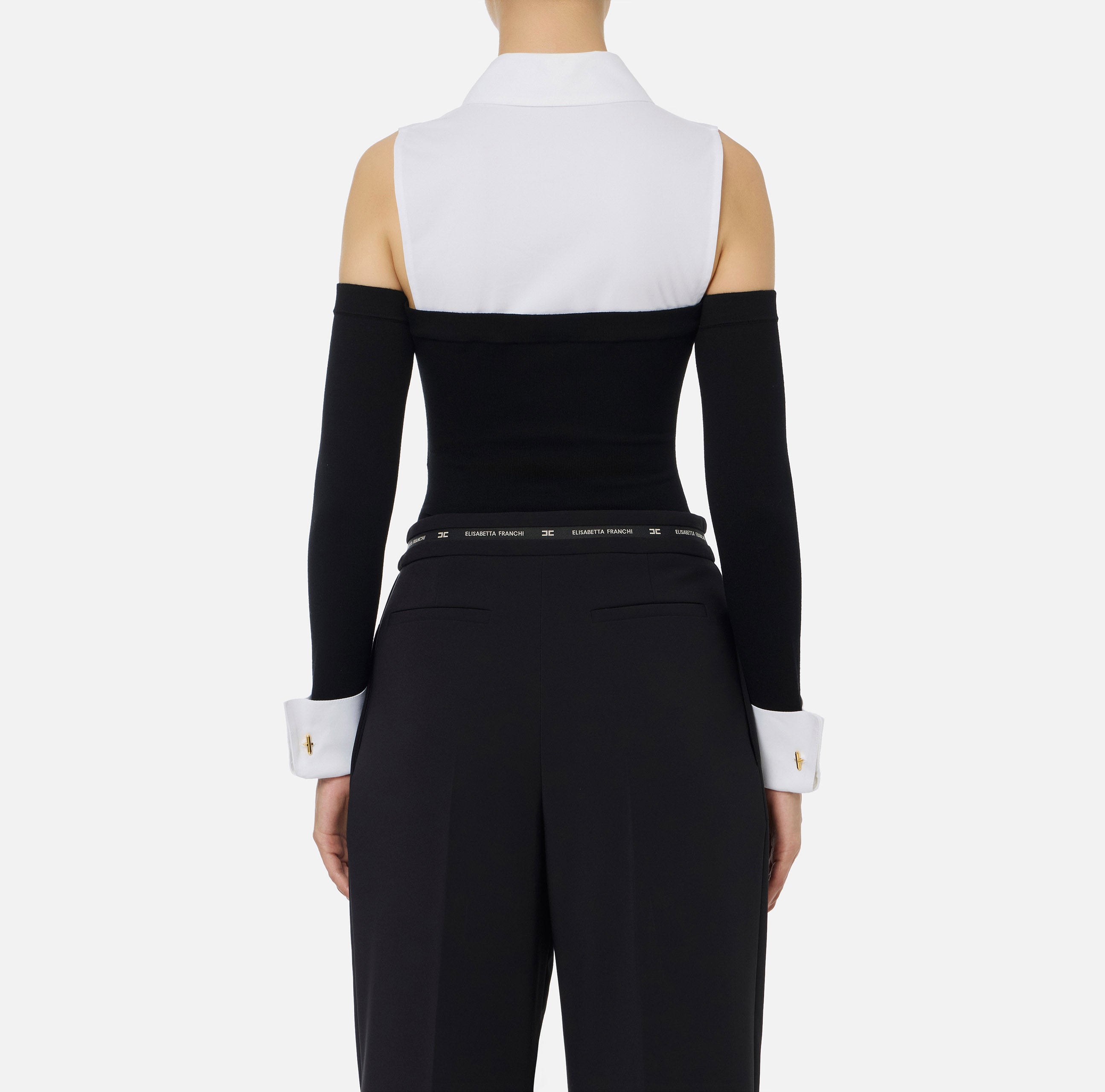 ELISABETTA FRANCHI Body Maglia Viscosa Popeline Cotone-Nero Bianco