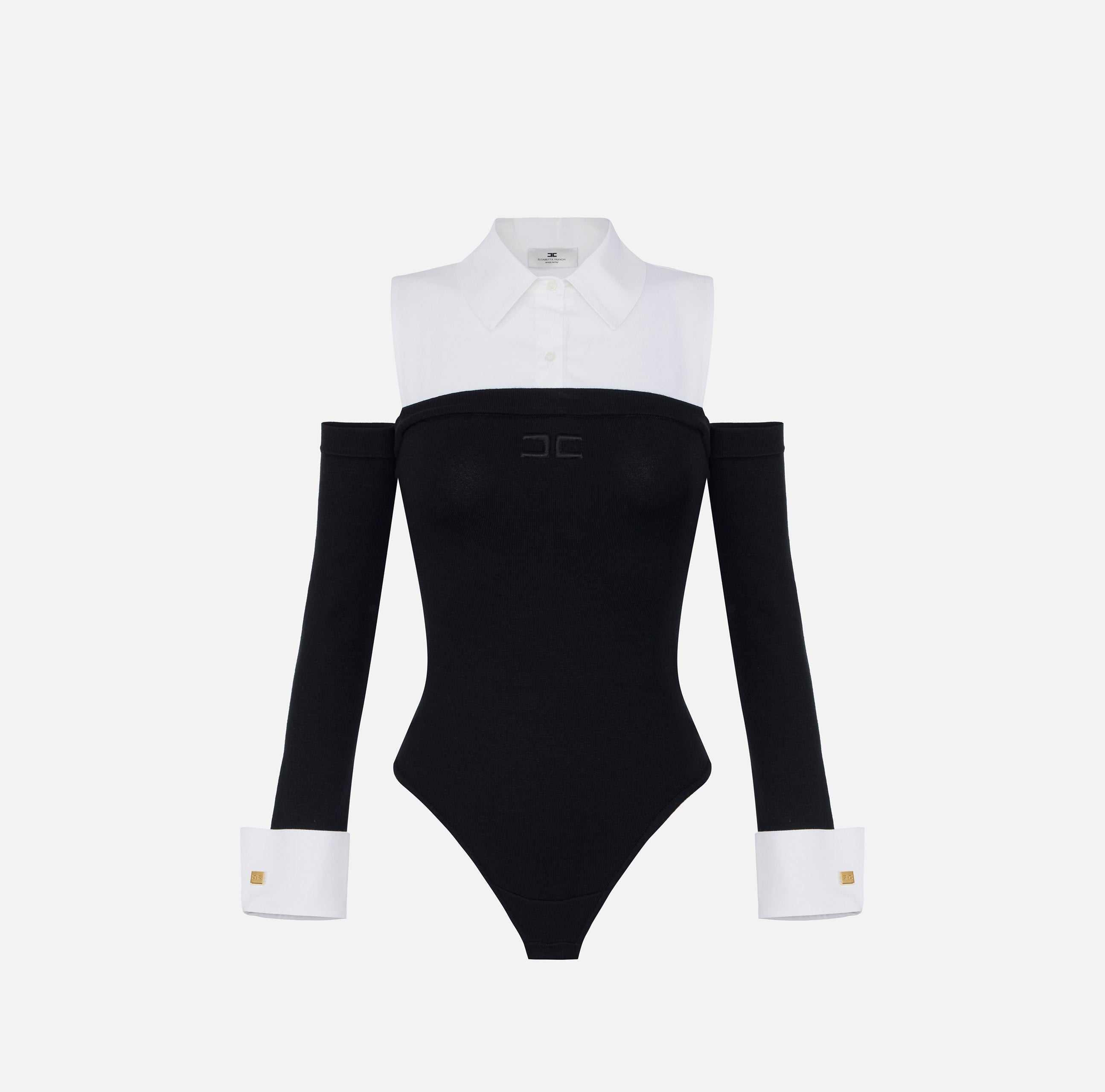 ELISABETTA FRANCHI Body Maglia Viscosa Popeline Cotone-Nero Bianco
