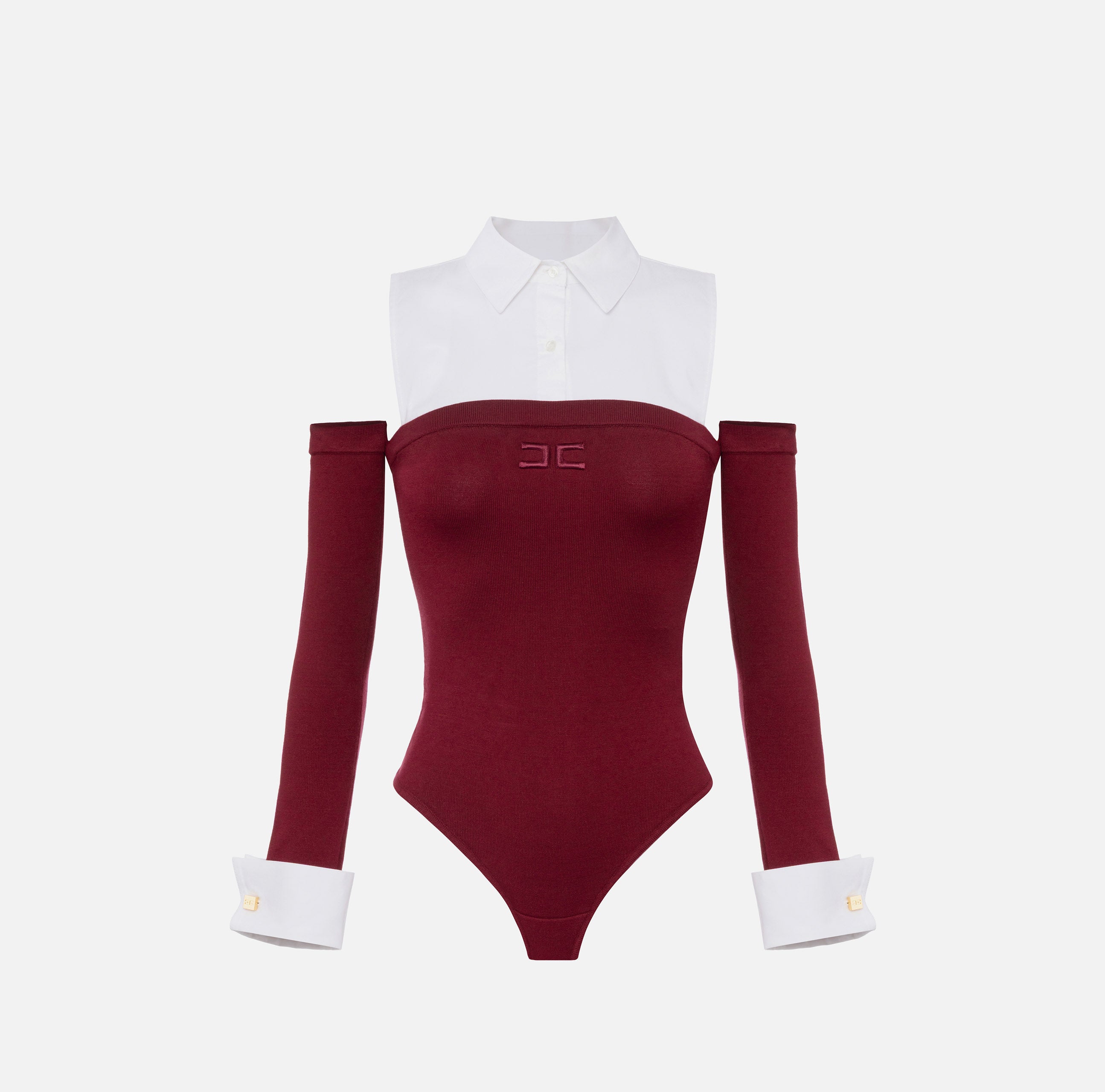 ELISABETTA FRANCHI Body Maglia Viscosa Popeline Cotone-Rouge Noir Bianco