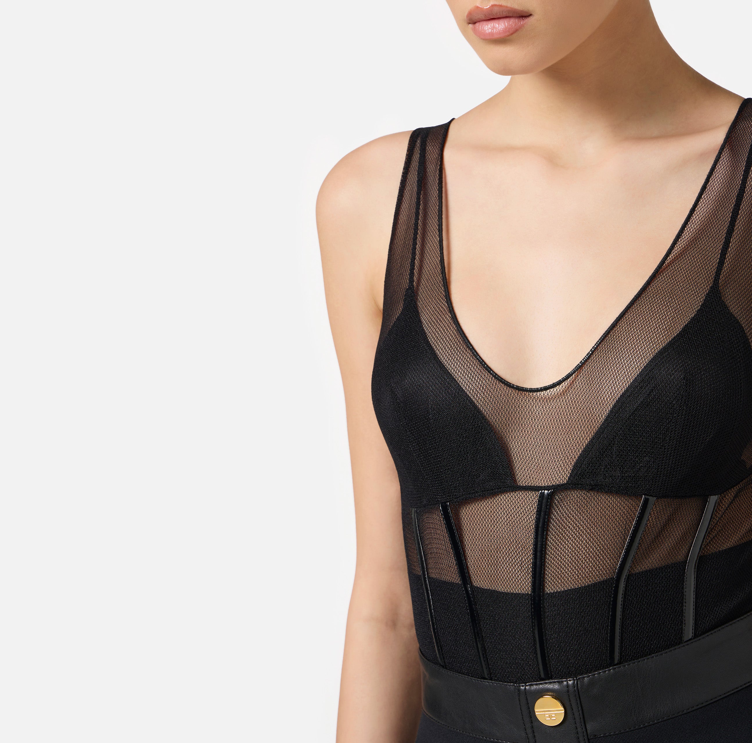 ELISABETTA FRANCHI Body Tulle Vinile-Nero