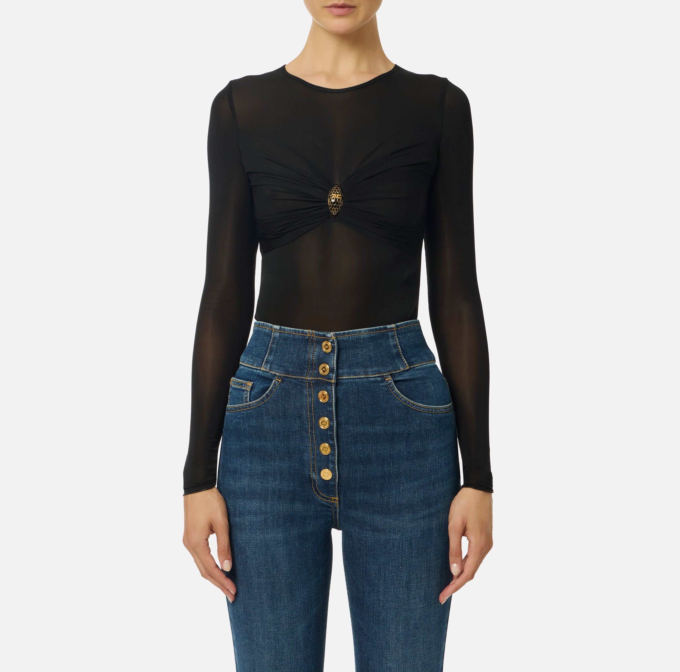 ELISABETTA FRANCHI Body Jersey Viscosa Gioiello-Nero