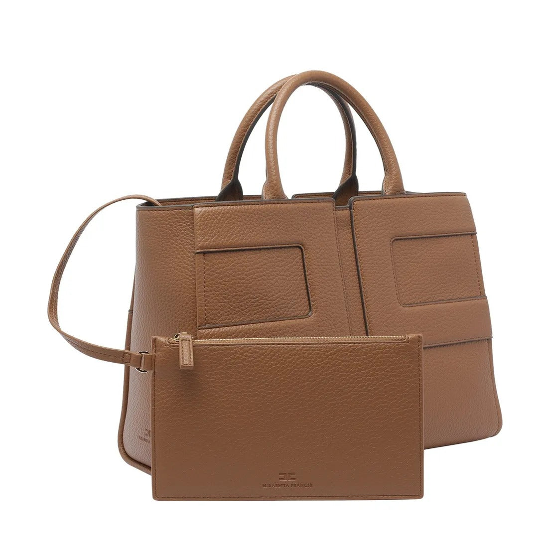ELISABETTA FRANCHI Borsa Tote Grande Maxi Logo-Brown Sugar