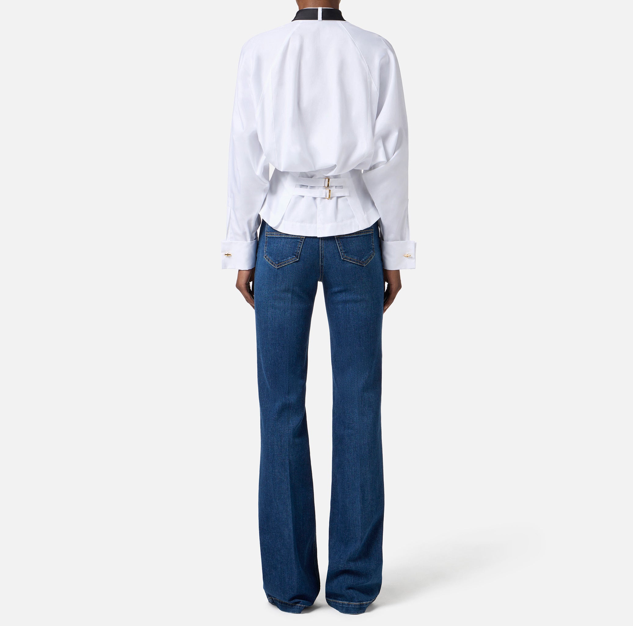 ELISABETTA FRANCHI Camicia Popeline Cotone Cravatta-Bianco Nero