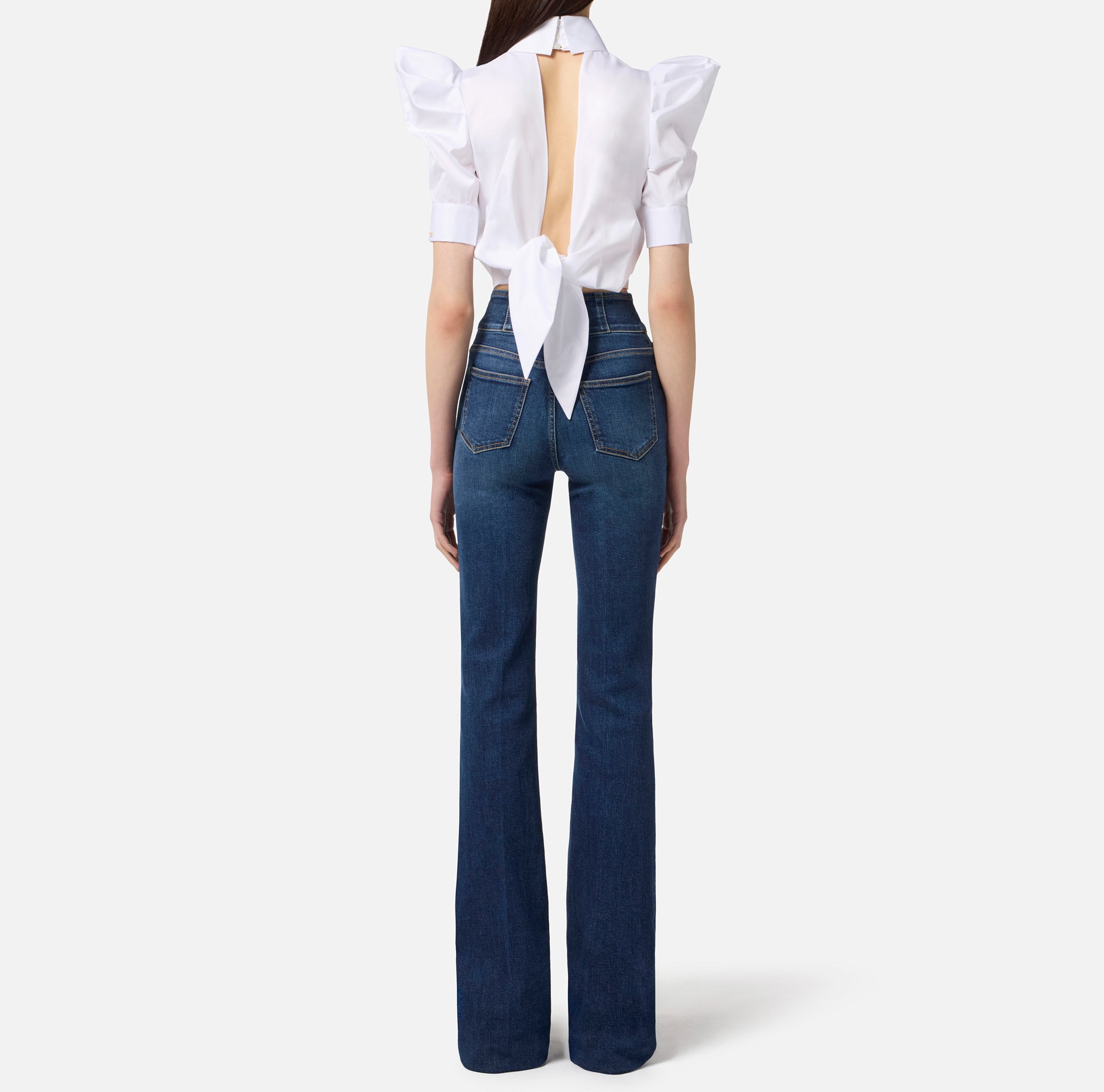ELISABETTA FRANCHI Camicia Balloon Popeline Cotone-Bianco