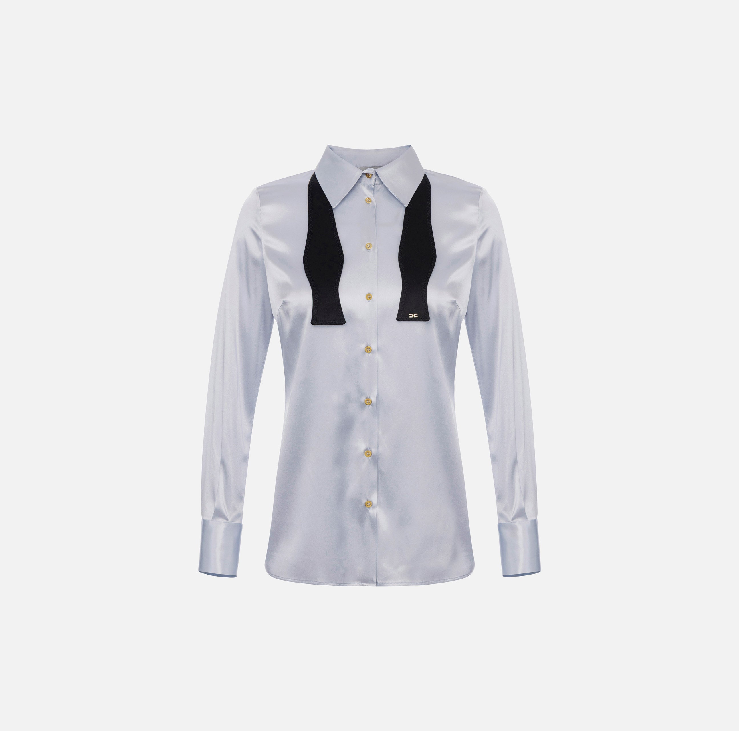 ELISABETTA FRANCHI Camicia Raso Seta Papillon-Starlight Nero