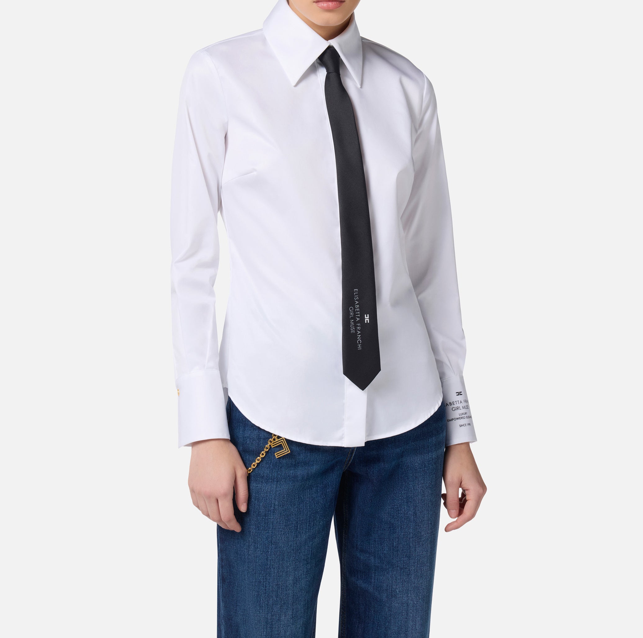 ELISABETTA FRANCHI Camicia Popeline Cotone-Bianco