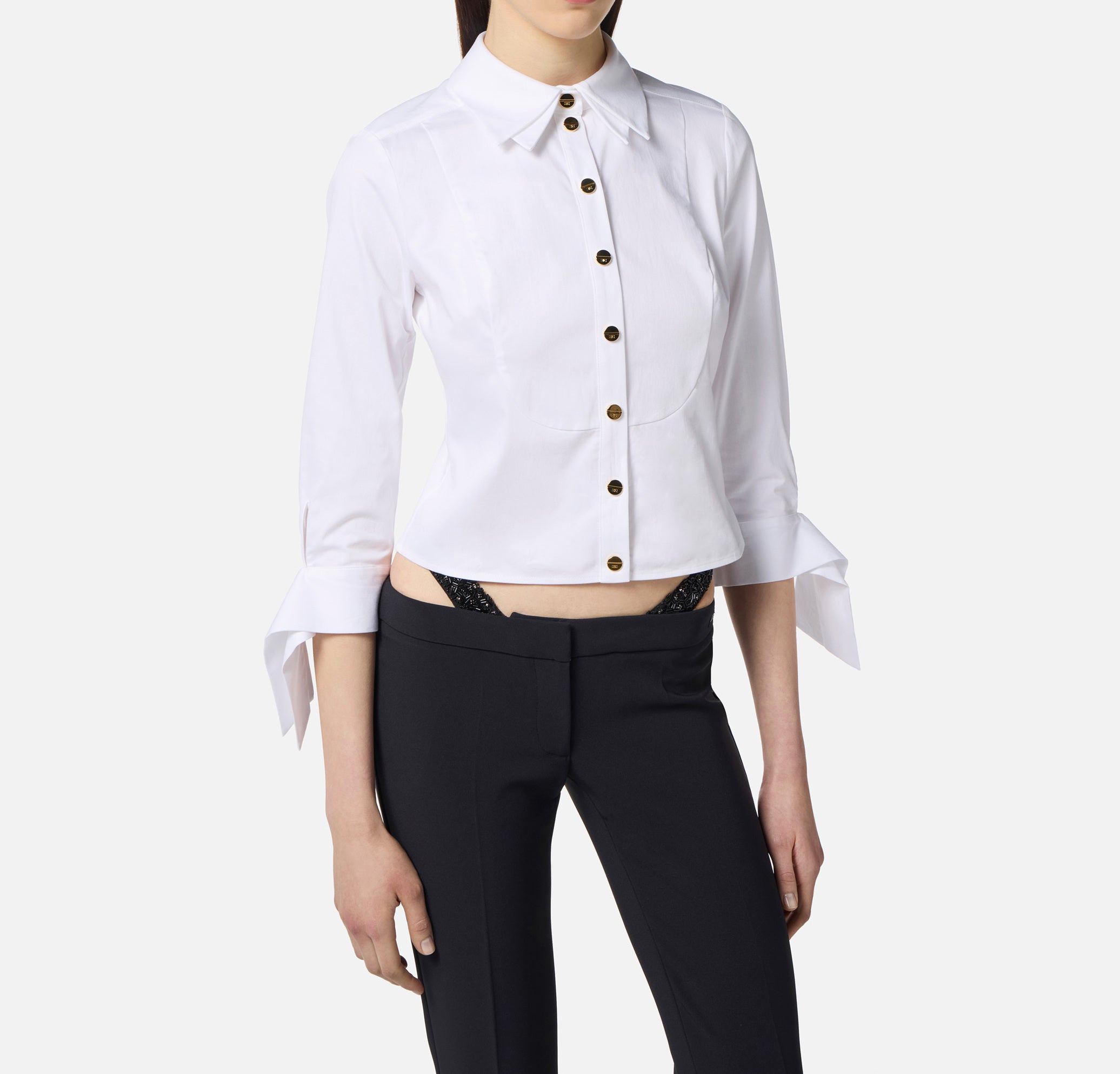 ELISABETTA FRANCHI Camicia Popeline Cotone Papillon-Bianco