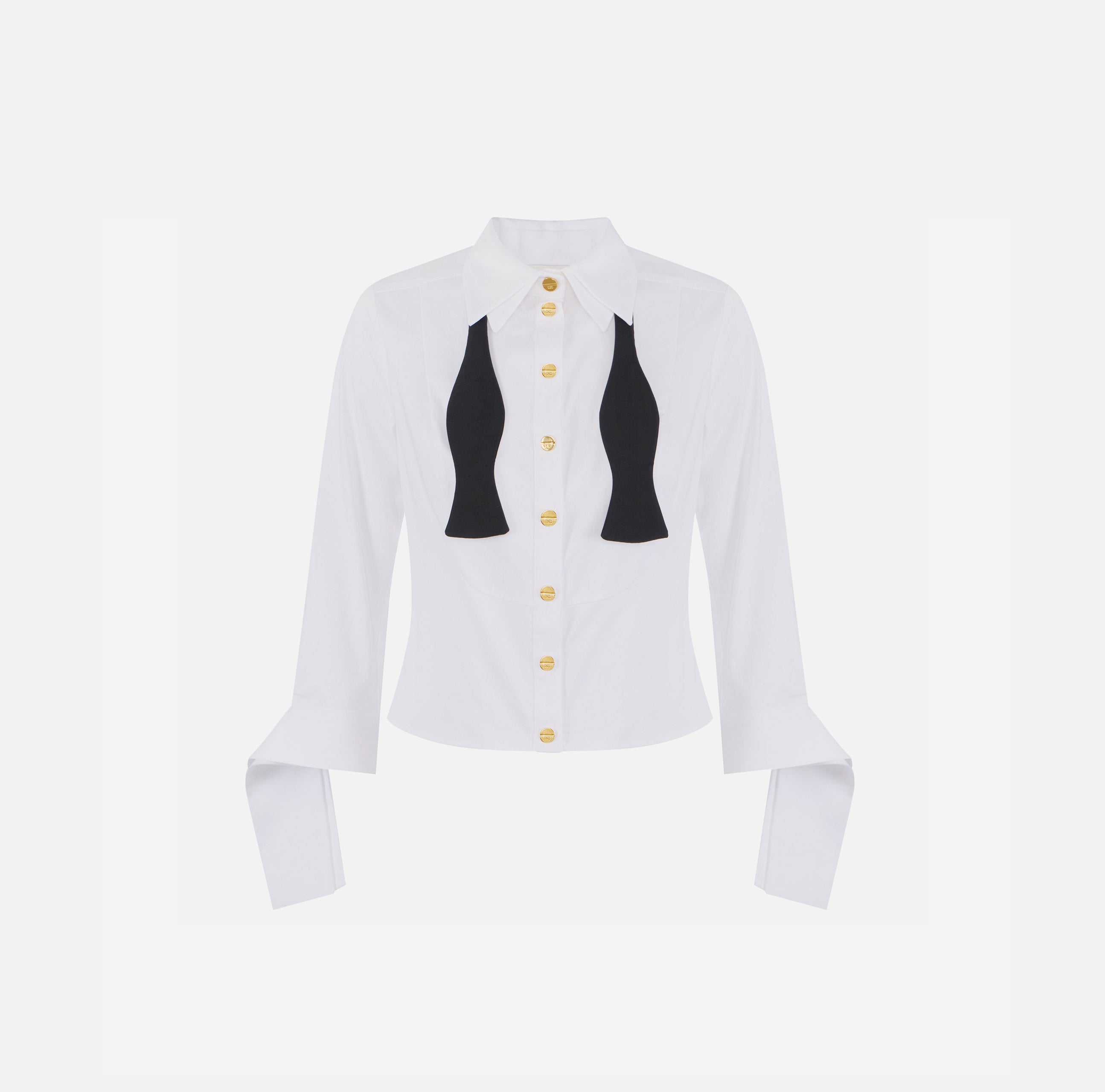ELISABETTA FRANCHI Camicia Popeline Cotone Papillon-Bianco