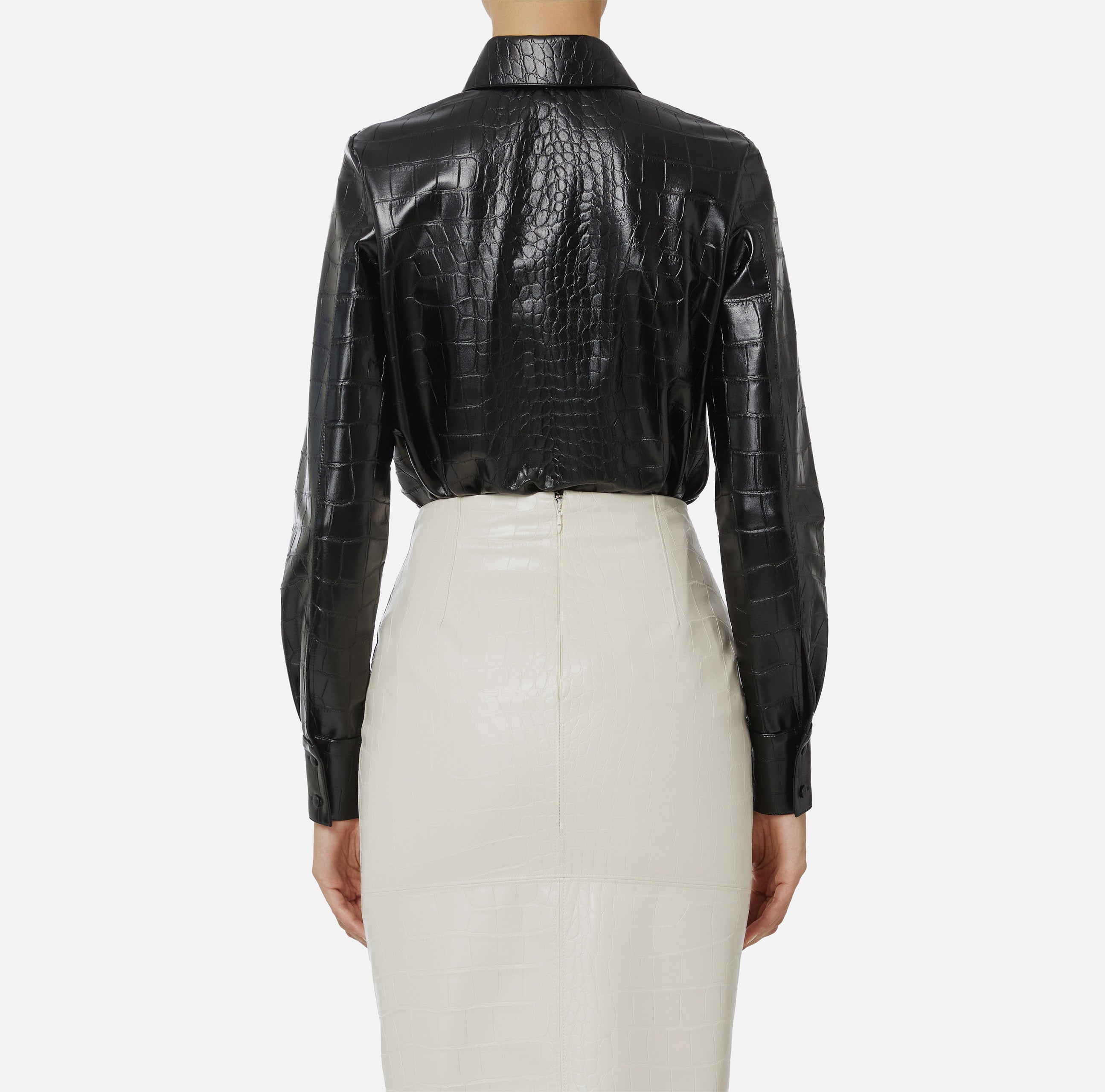 ELISABETTA FRANCHI CAMICIA Ecopelle Coccodrillo-Nero