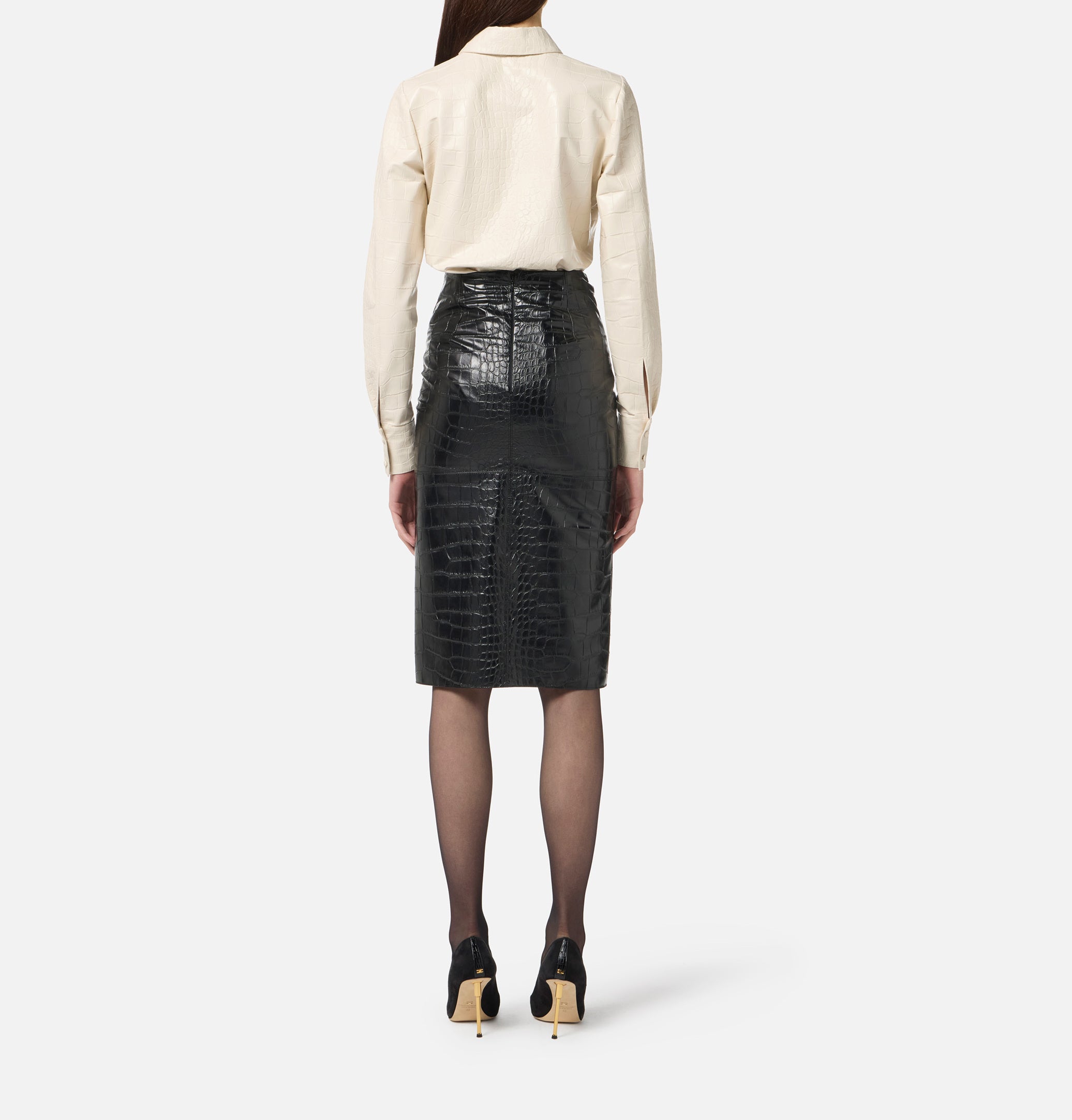 ELISABETTA FRANCHI CAMICIA Ecopelle Coccodrillo-Milk