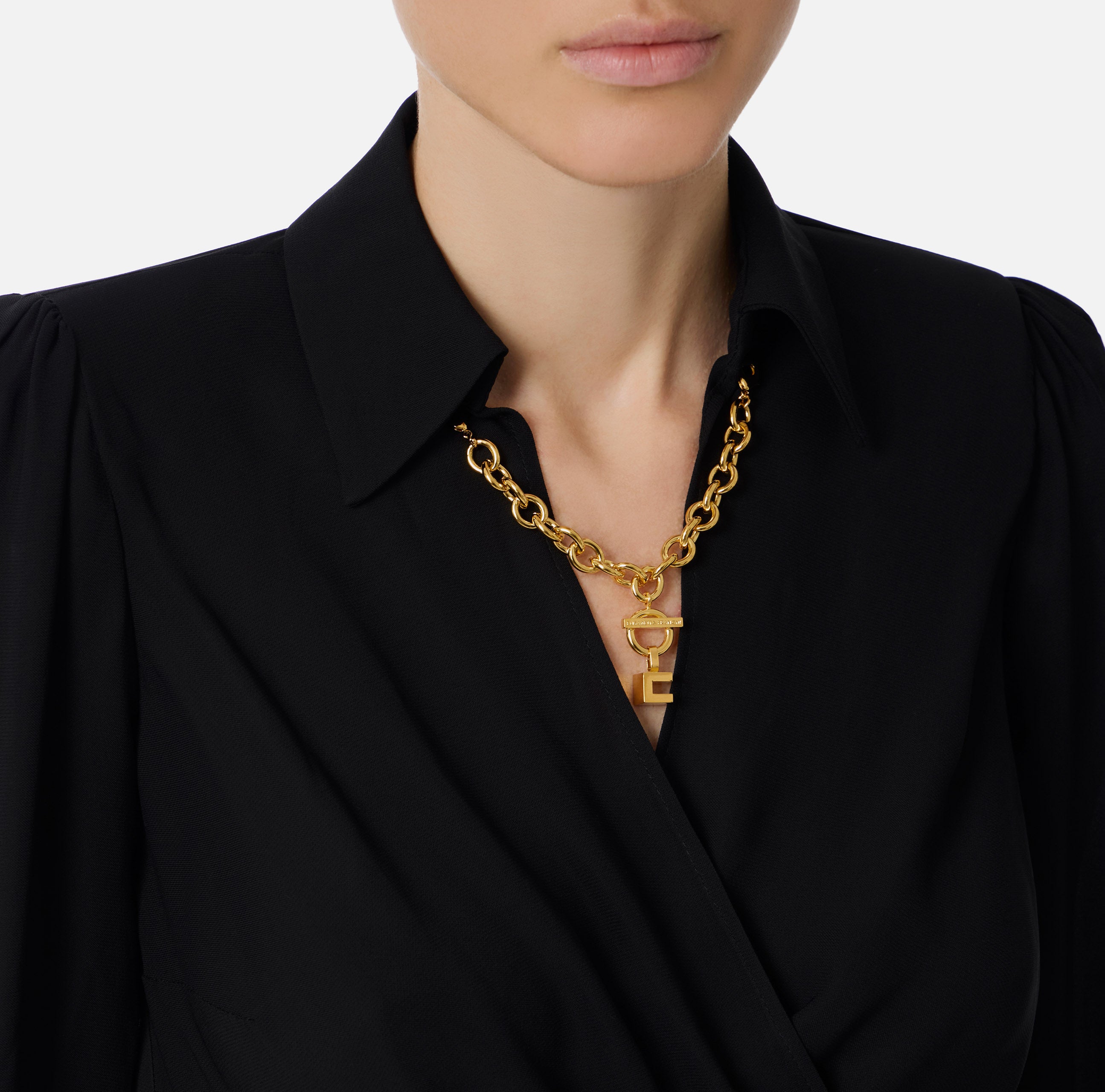 ELISABETTA FRANCHI Camicia Cropped Georgette Viscosa Gioiello-Nero
