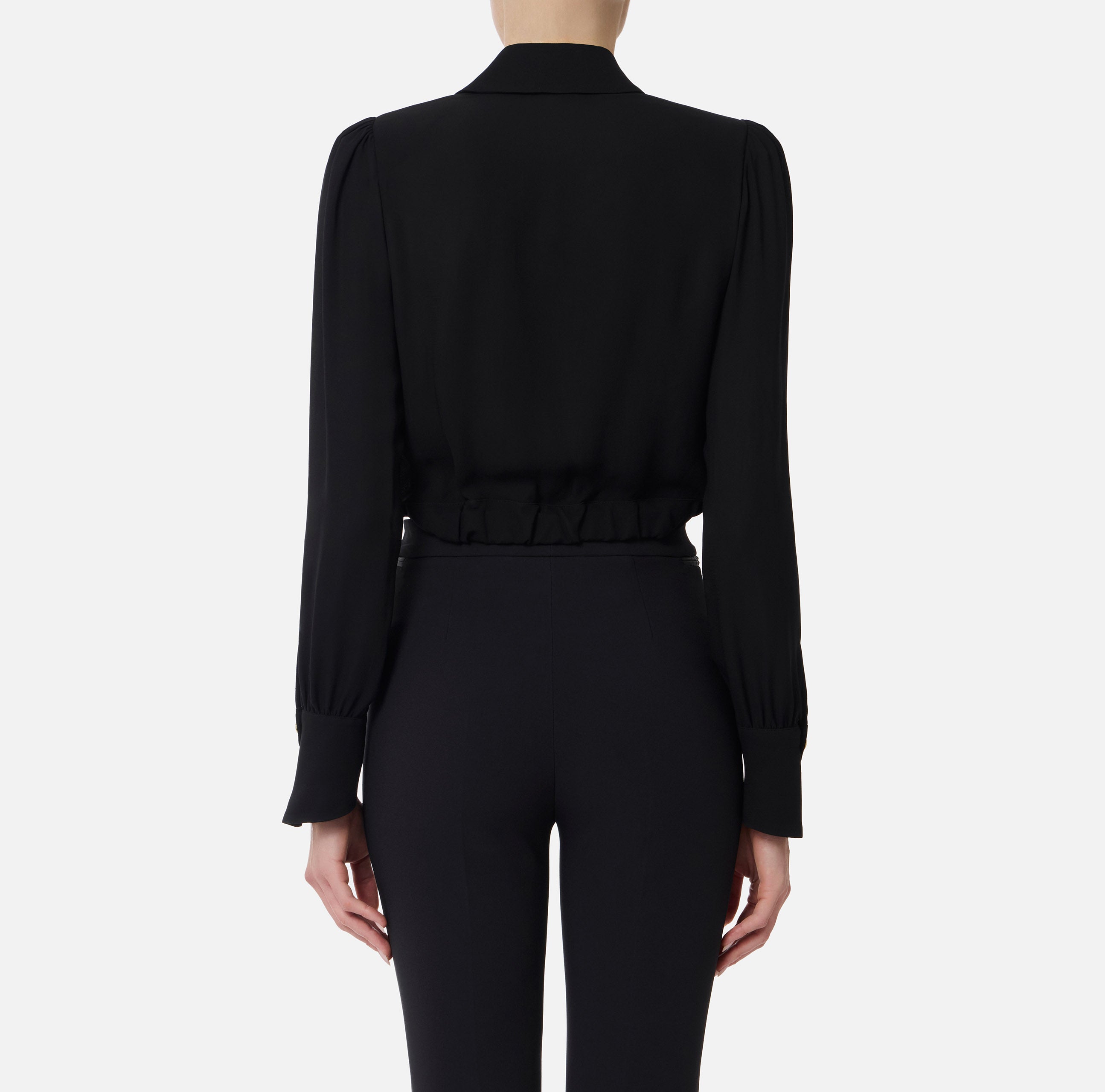 ELISABETTA FRANCHI Camicia Cropped Georgette Viscosa Gioiello-Nero