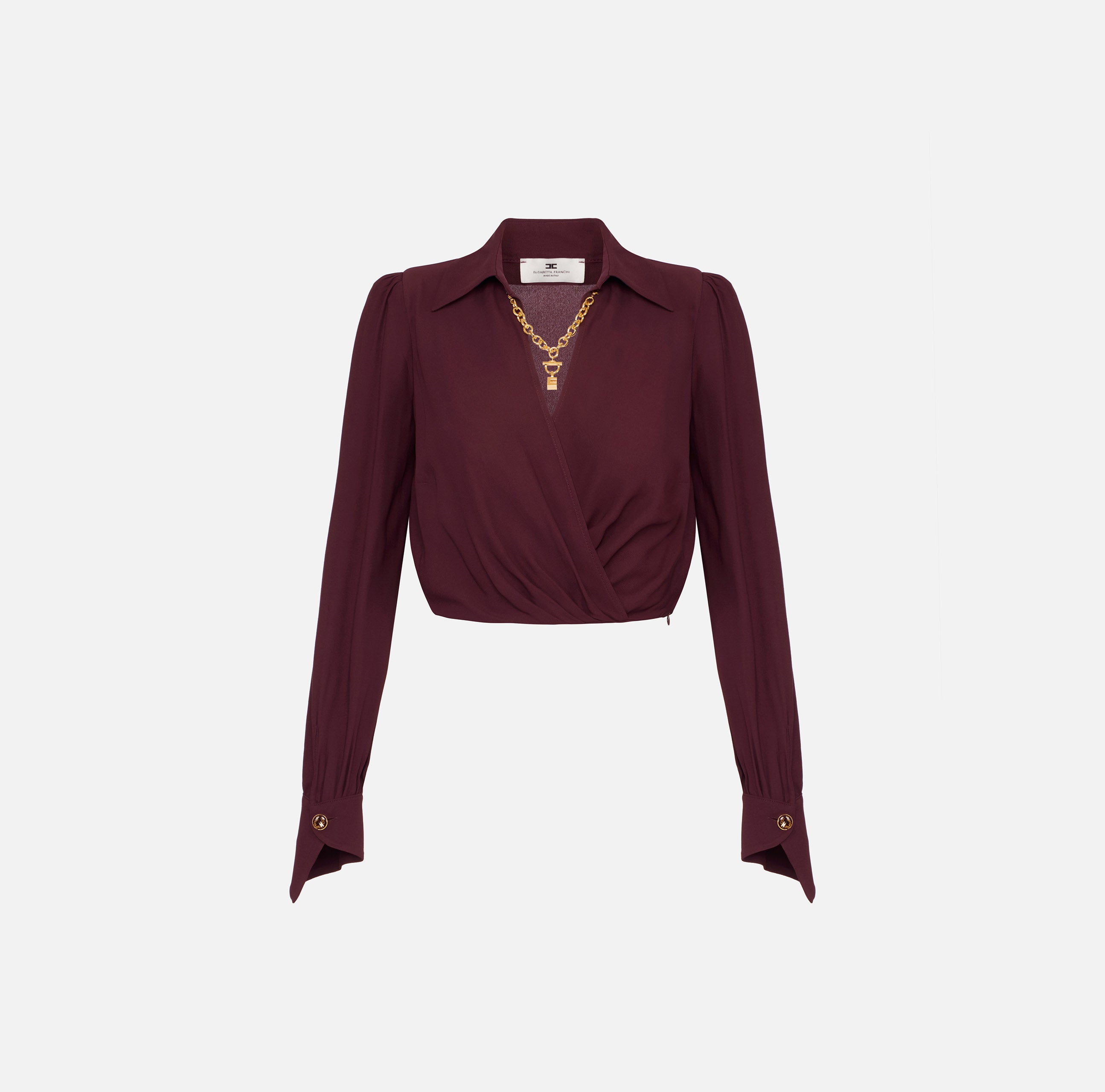 ELISABETTA FRANCHI Camicia Cropped Georgette Viscosa Gioiello-Merlot