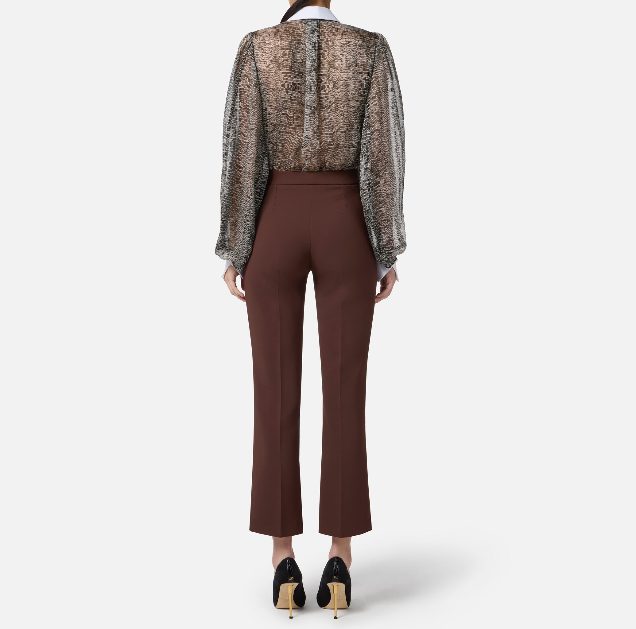 ELISABETTA FRANCHI Camicia a body Voile Seta Pitonata-Nero