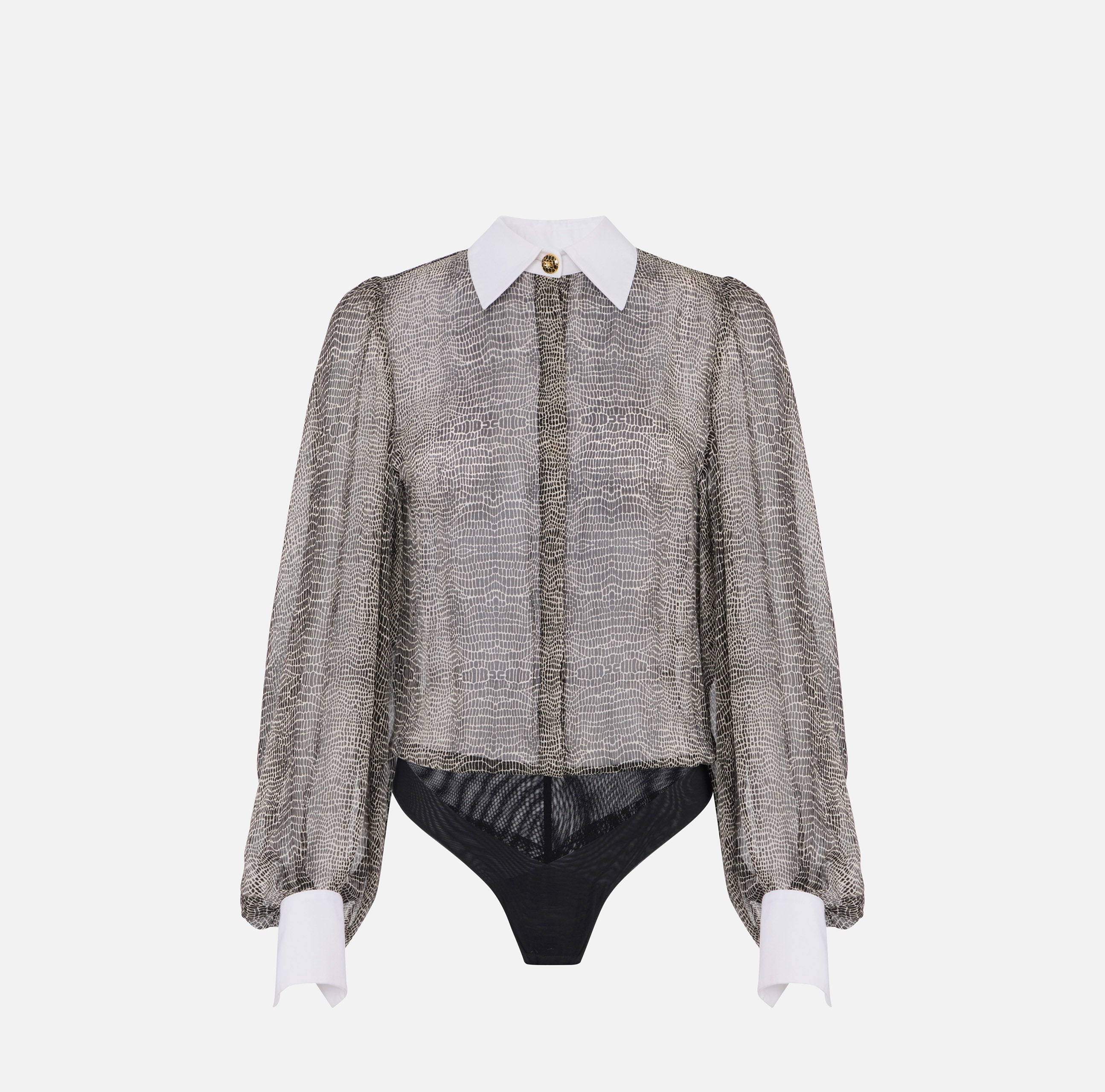 ELISABETTA FRANCHI Camicia a body Voile Seta Pitonata-Nero