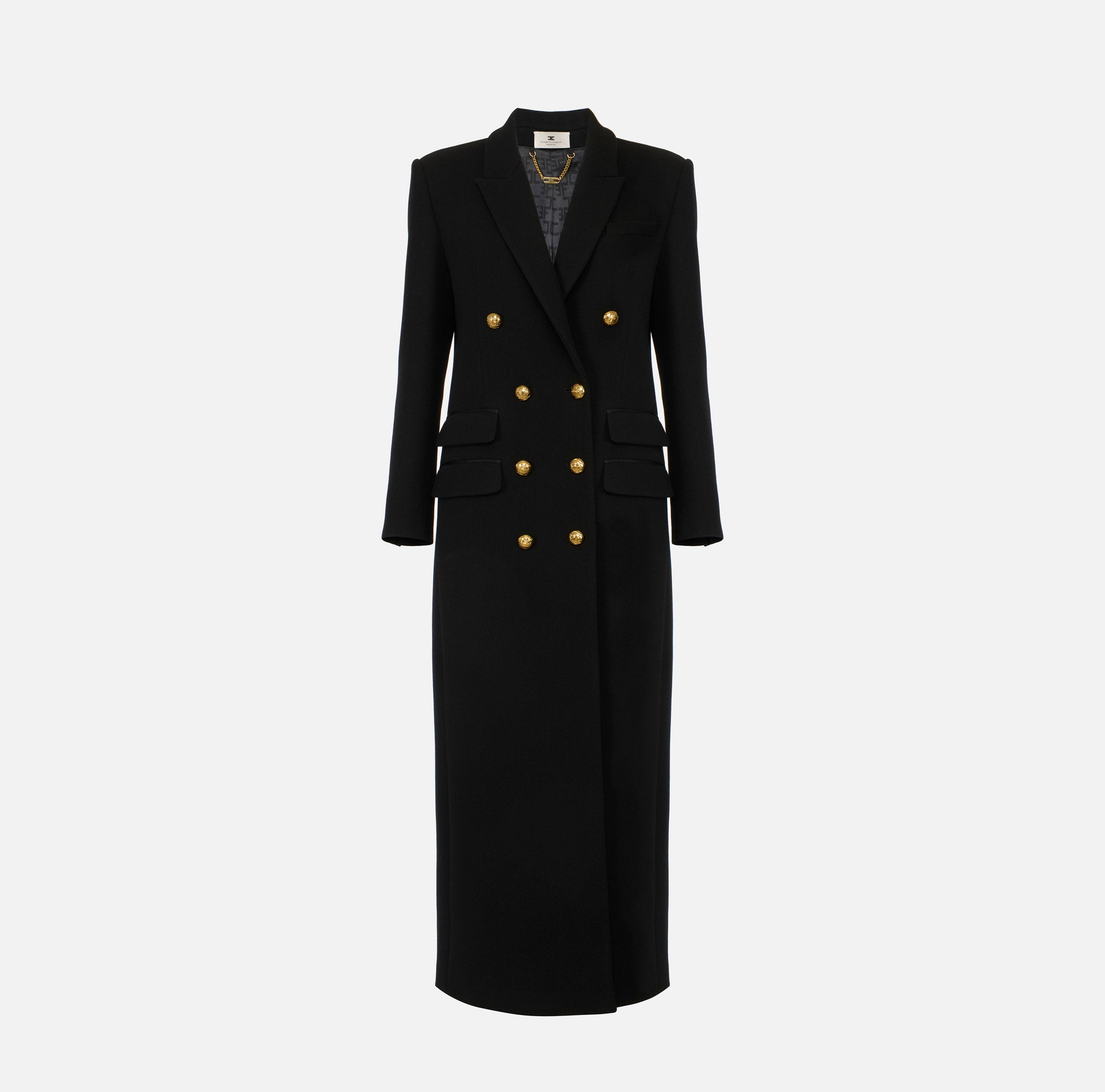 ELISABETTA FRANCHI Cappotto Lungo Doppiopetto Panno Lana-Nero