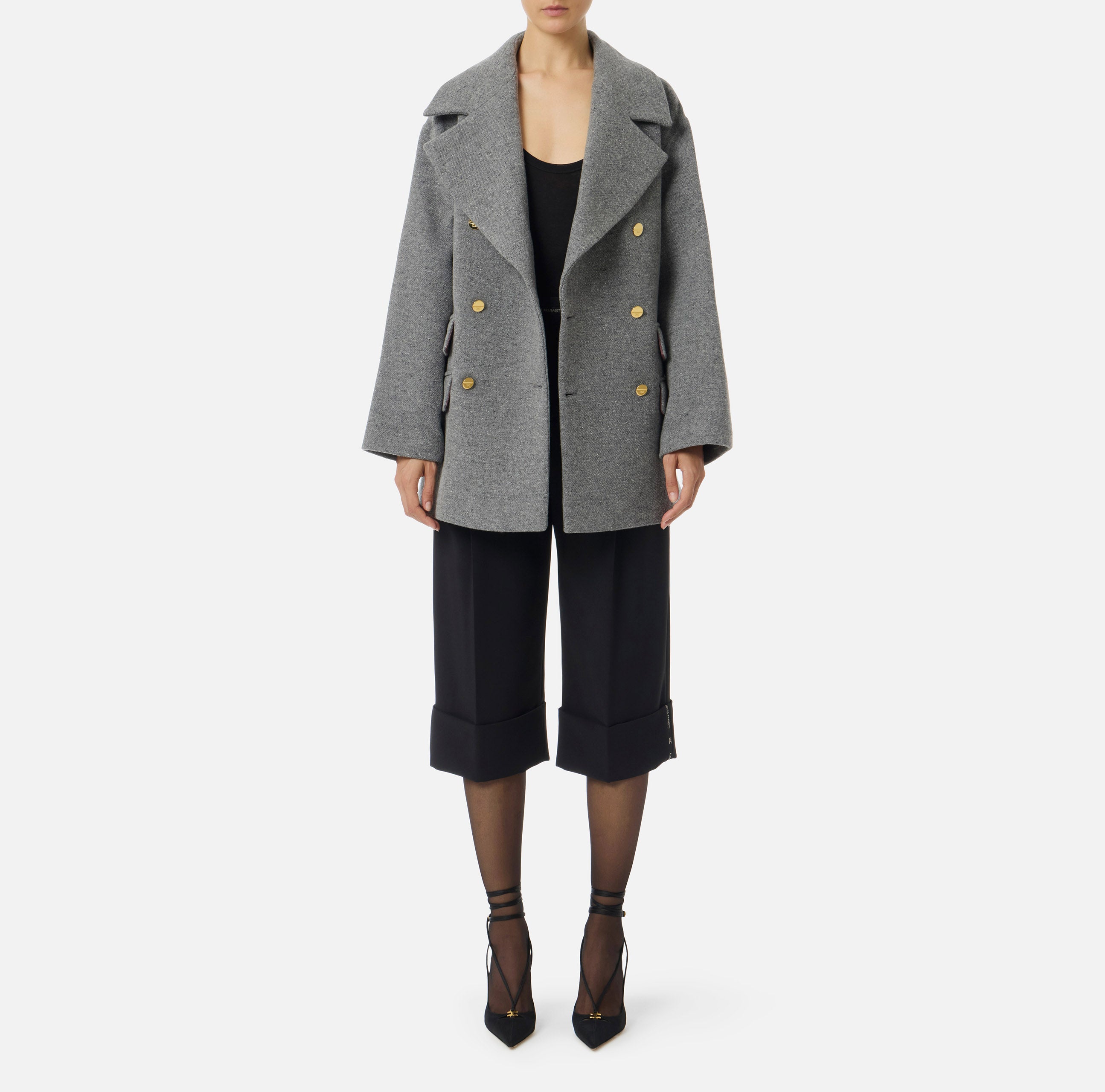 ELISABETTA FRANCHI Cappotto Caban Panno Lana-Antracite