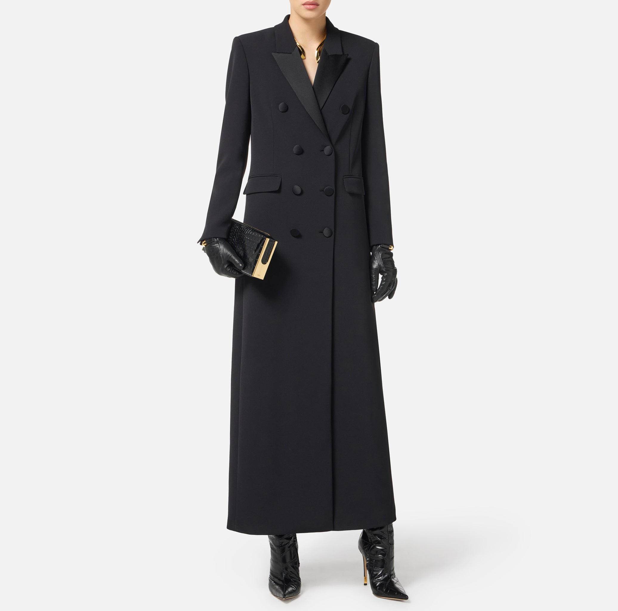 ELISABETTA FRANCHI Cappotto Lungo Doppiopetto crêpe Raso-Nero