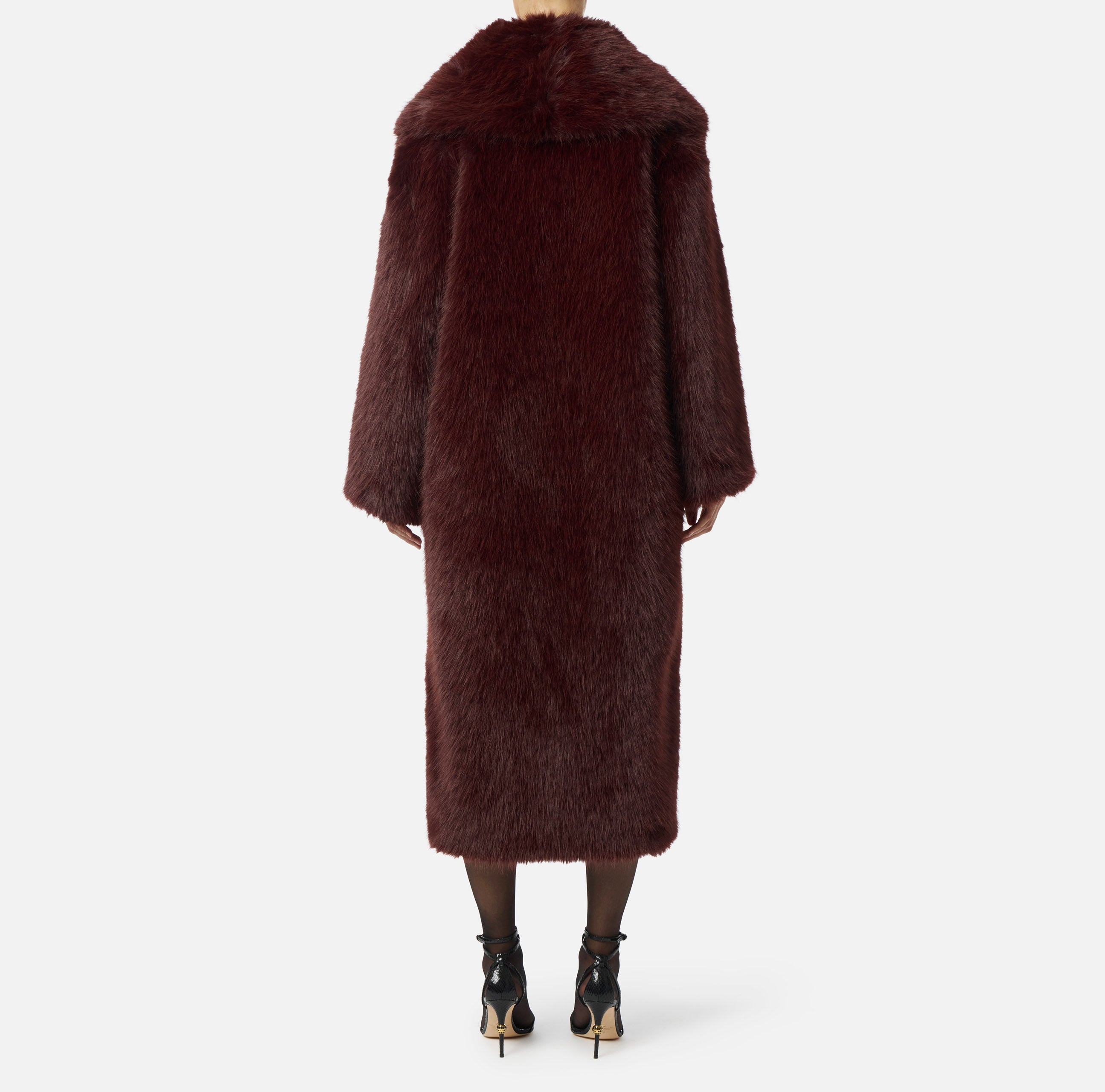 ELISABETTA FRANCHI CAPPOTTO Lungo Ecopelliccia-Merlot