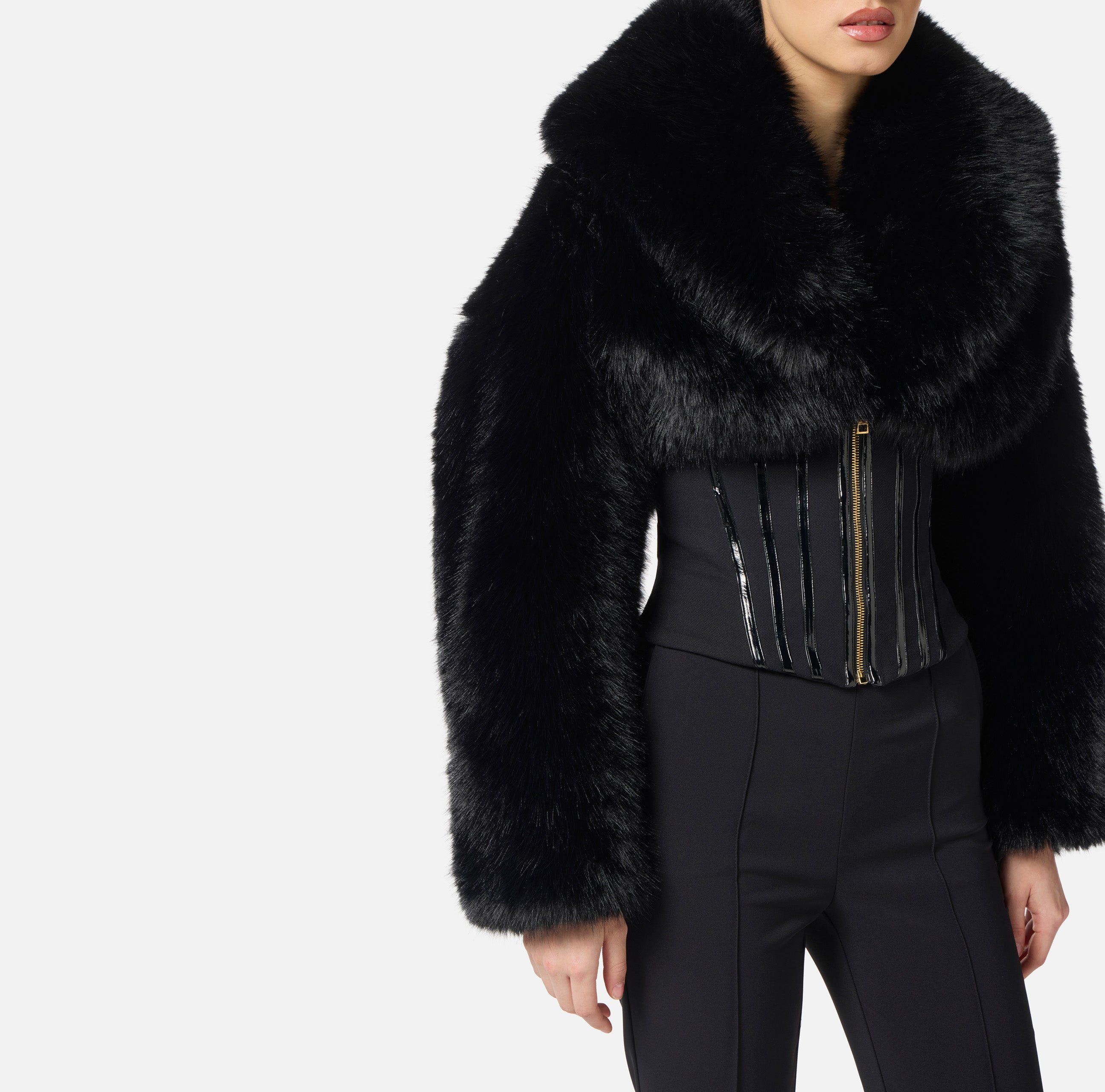 ELISABETTA FRANCHI Giubbotto Ecopelliccia Doppio Crêpe-Nero