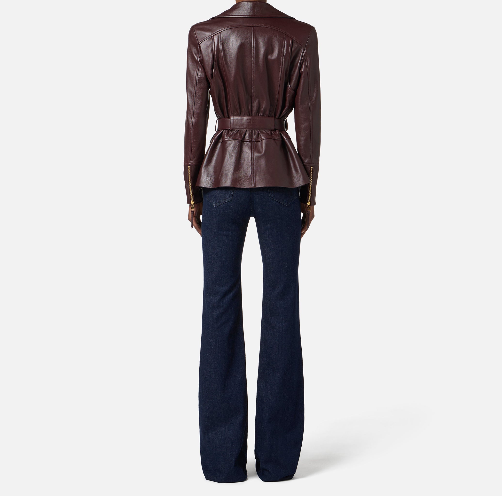 ELISABETTA FRANCHI Giacca Biker Pelle con Cintura-Merlot