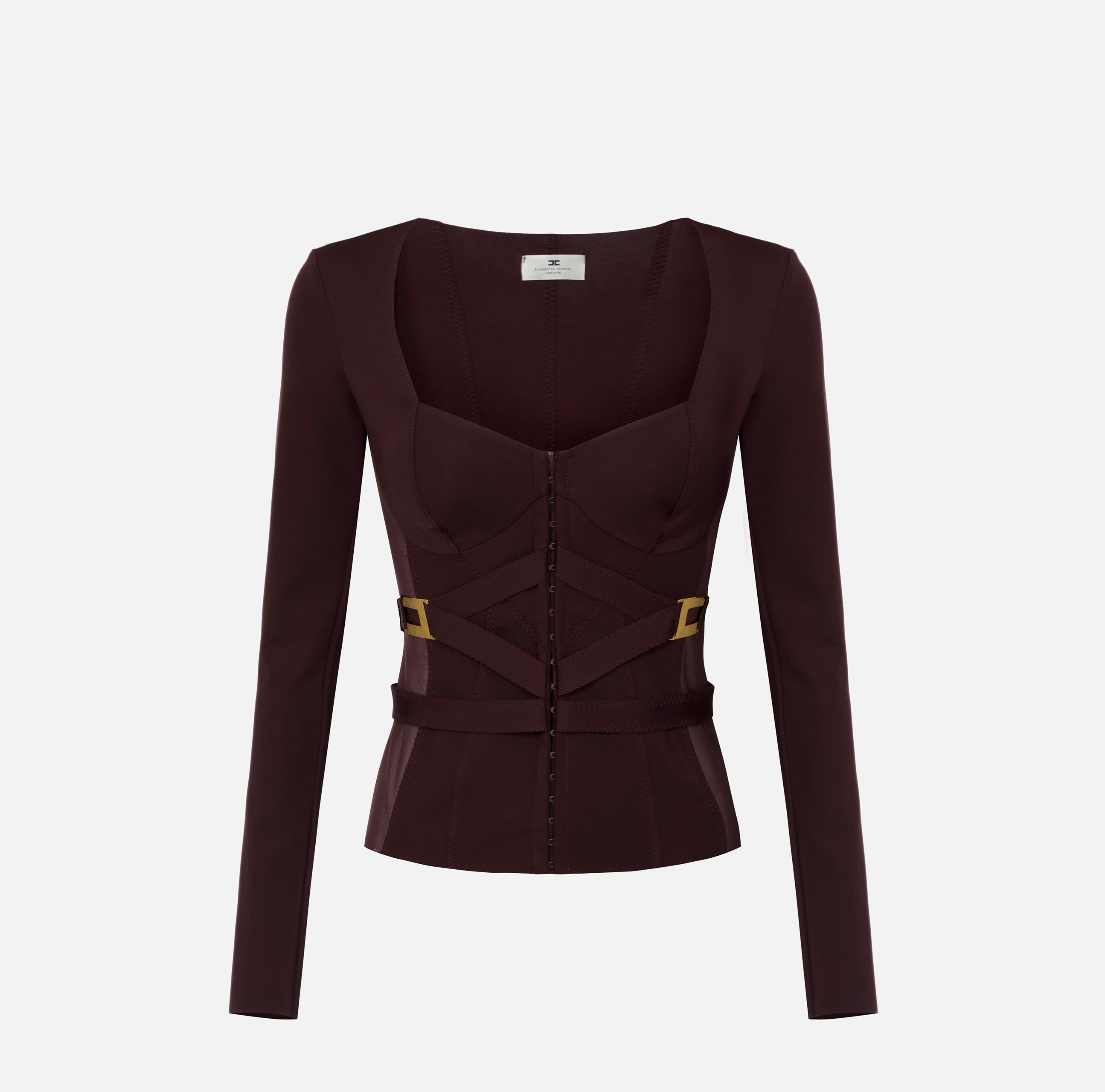 ELISABETTA FRANCHI Giacca Bustier Bielastico Logo-Merlot