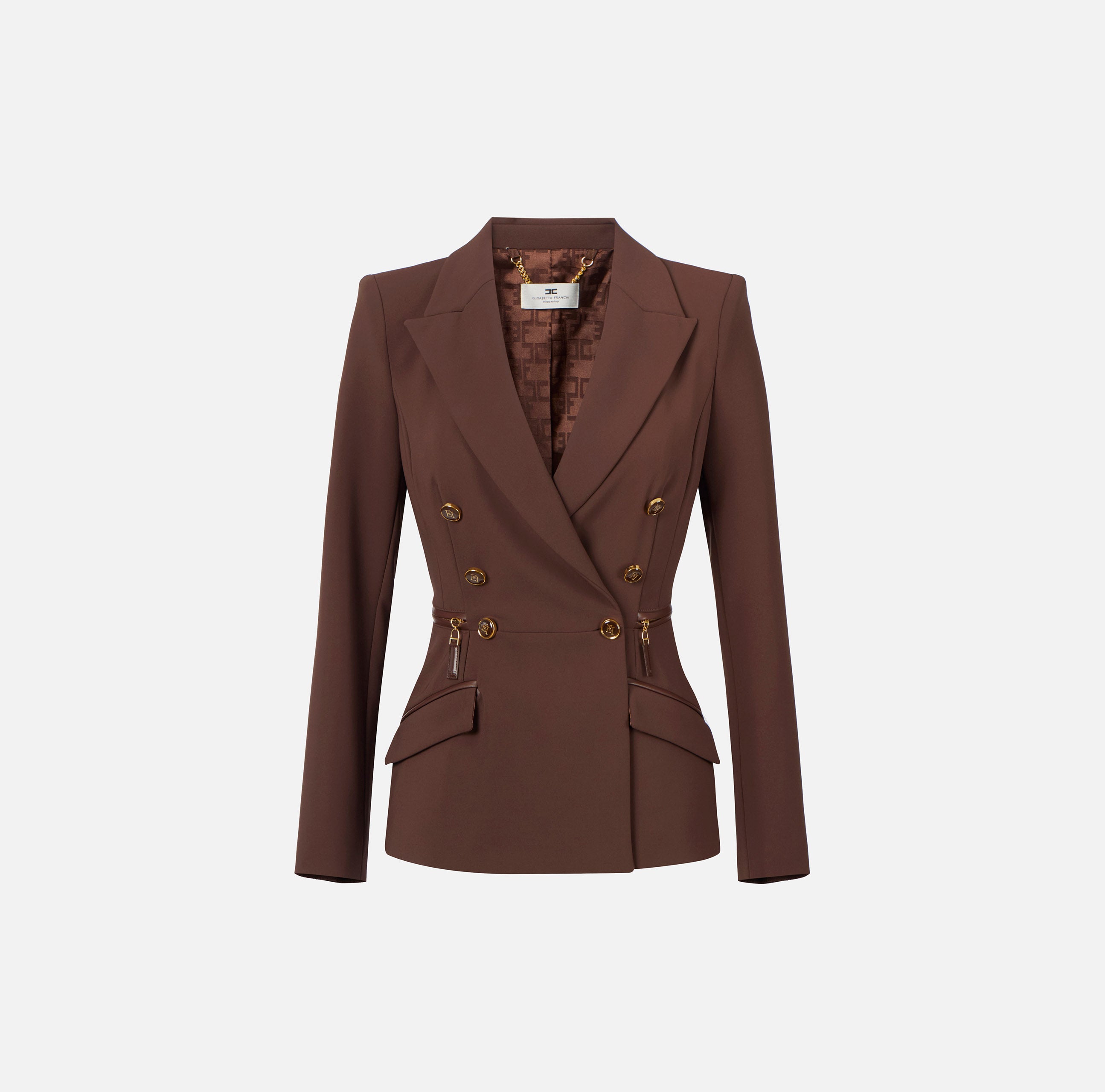 ELISABETTA FRANCHI Giacca Doppiopetto crêpe-Coffee