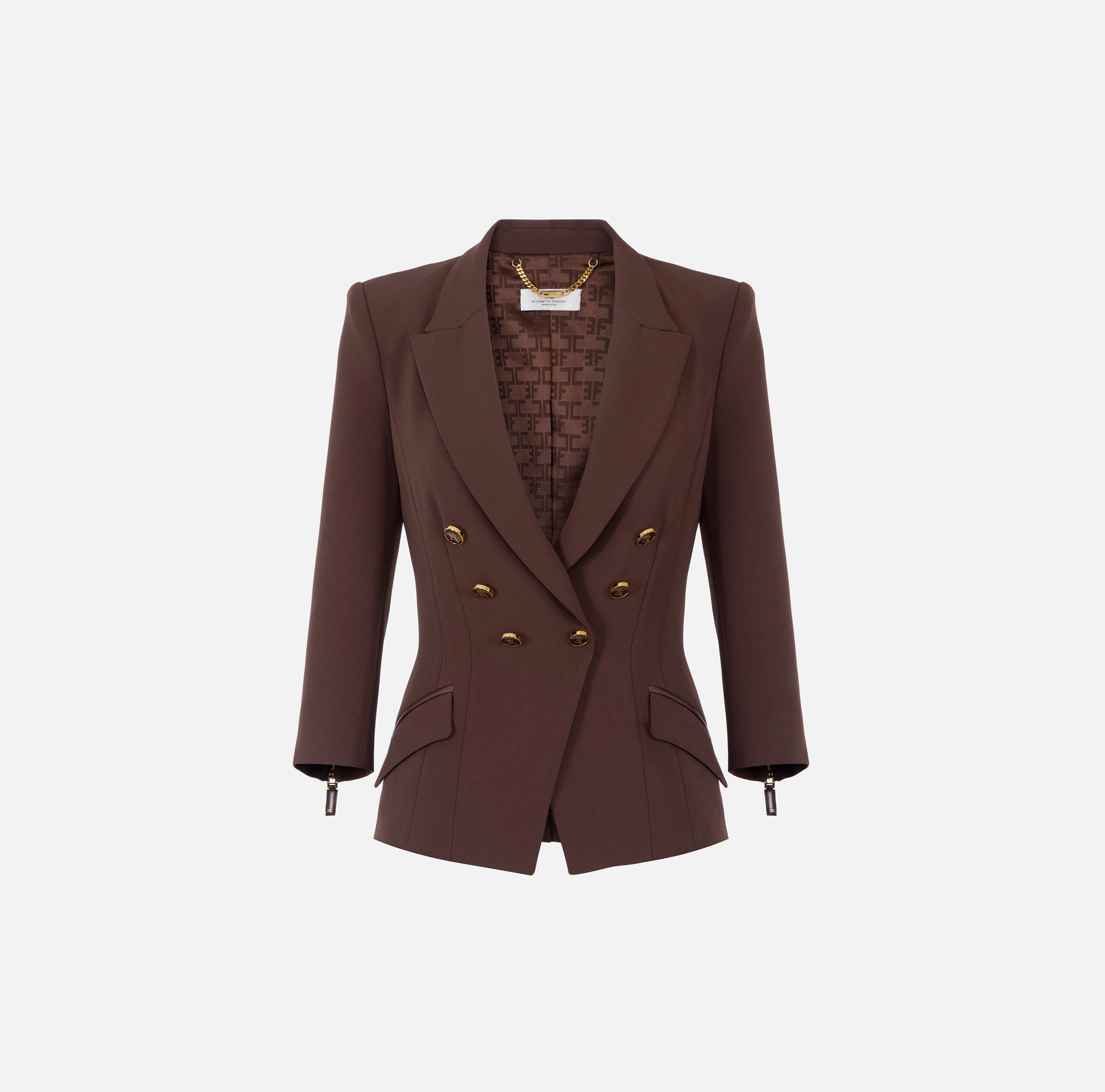 ELISABETTA FRANCHI Giacca Doppiopetto Doppio Crêpe-Coffee