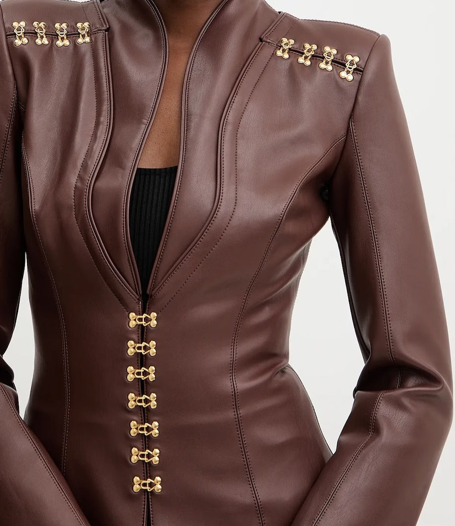 ELISABETTA FRANCHI Giacca Ecopelle Ganci-Coffee