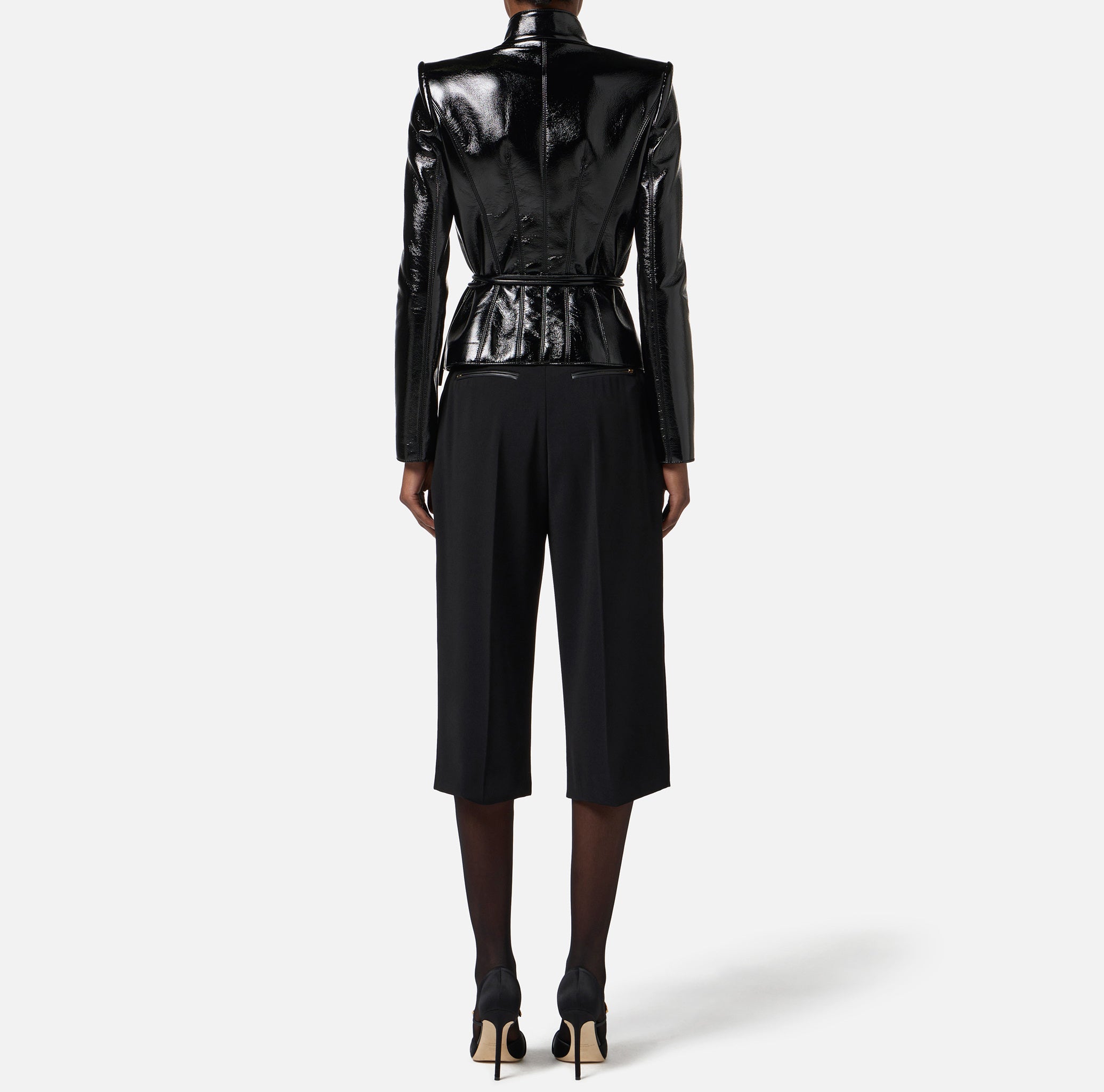 ELISABETTA FRANCHI GIACCA Ecopelle Cintura-Nero