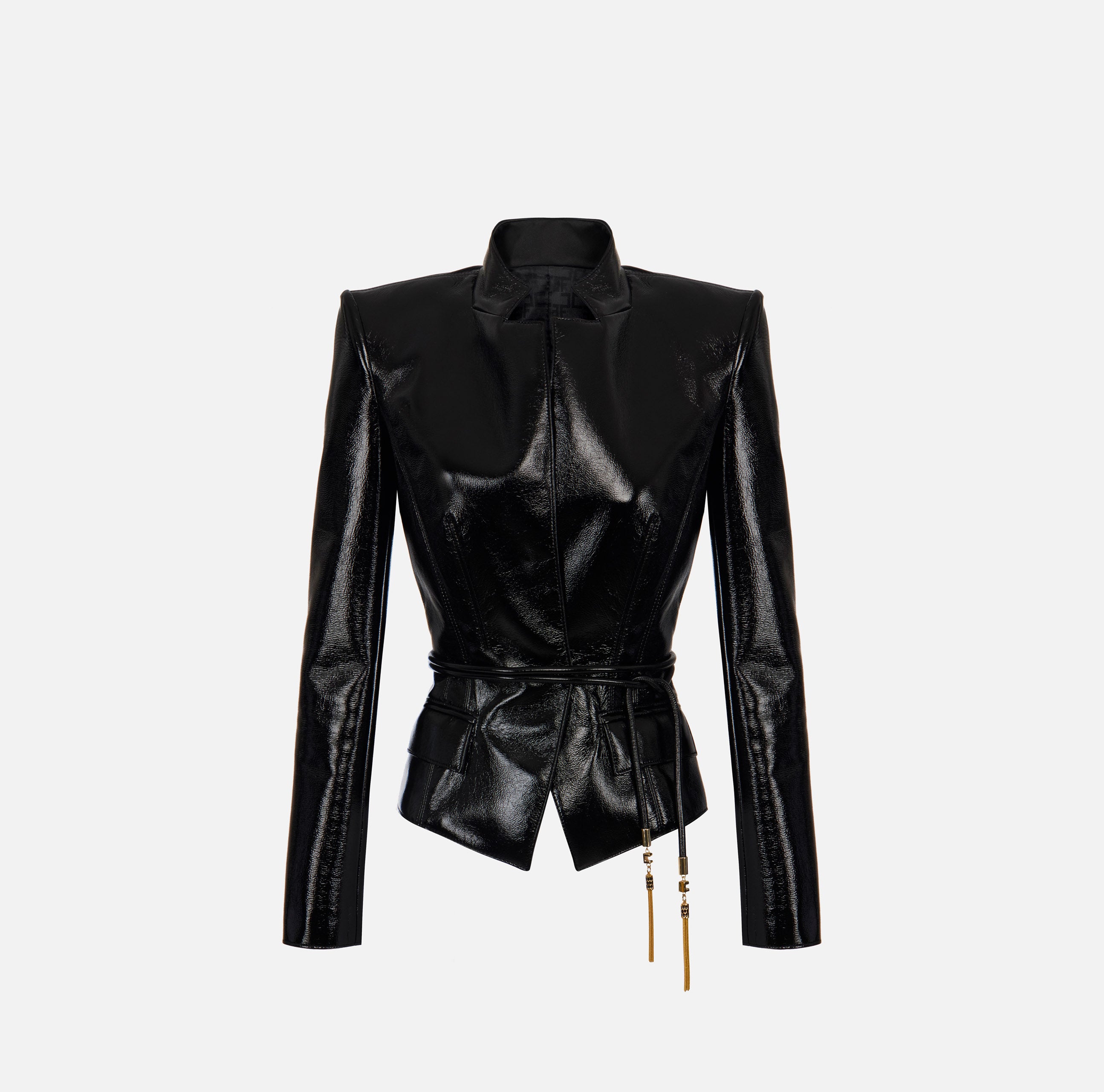 ELISABETTA FRANCHI GIACCA Ecopelle Cintura-Nero