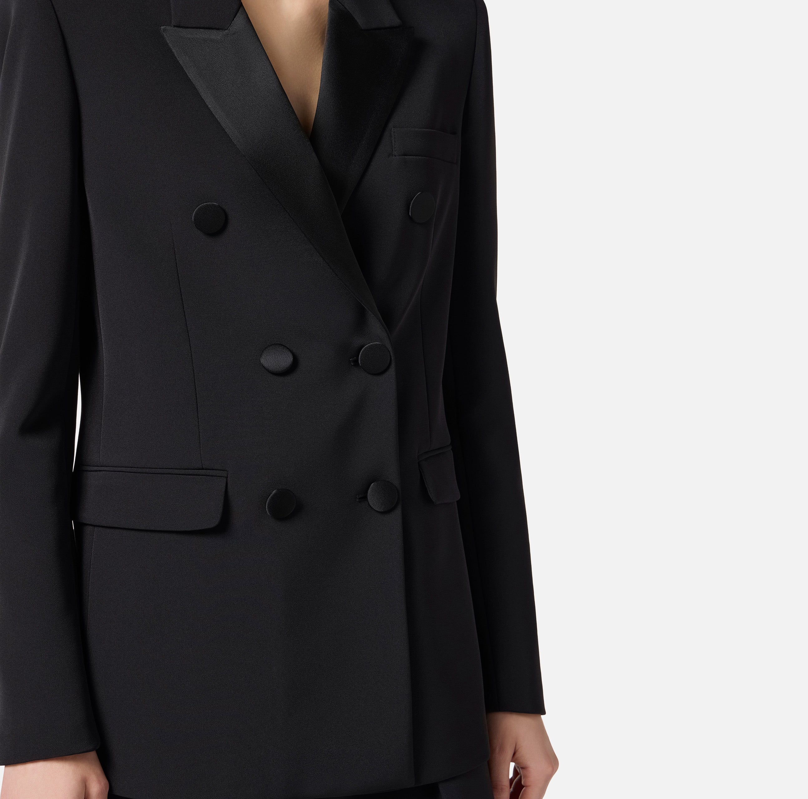 ELISABETTA FRANCHI Giacca Doppiopetto crêpe Raso-Nero