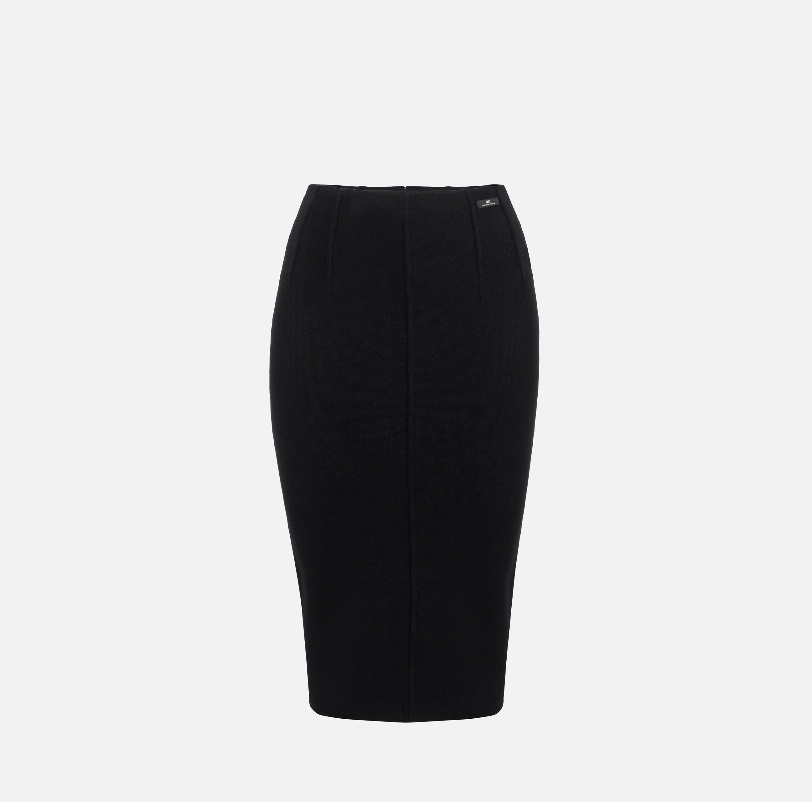 ELISABETTA FRANCHI Gonna Midi Maglia Lana Punto Stoffa-Nero