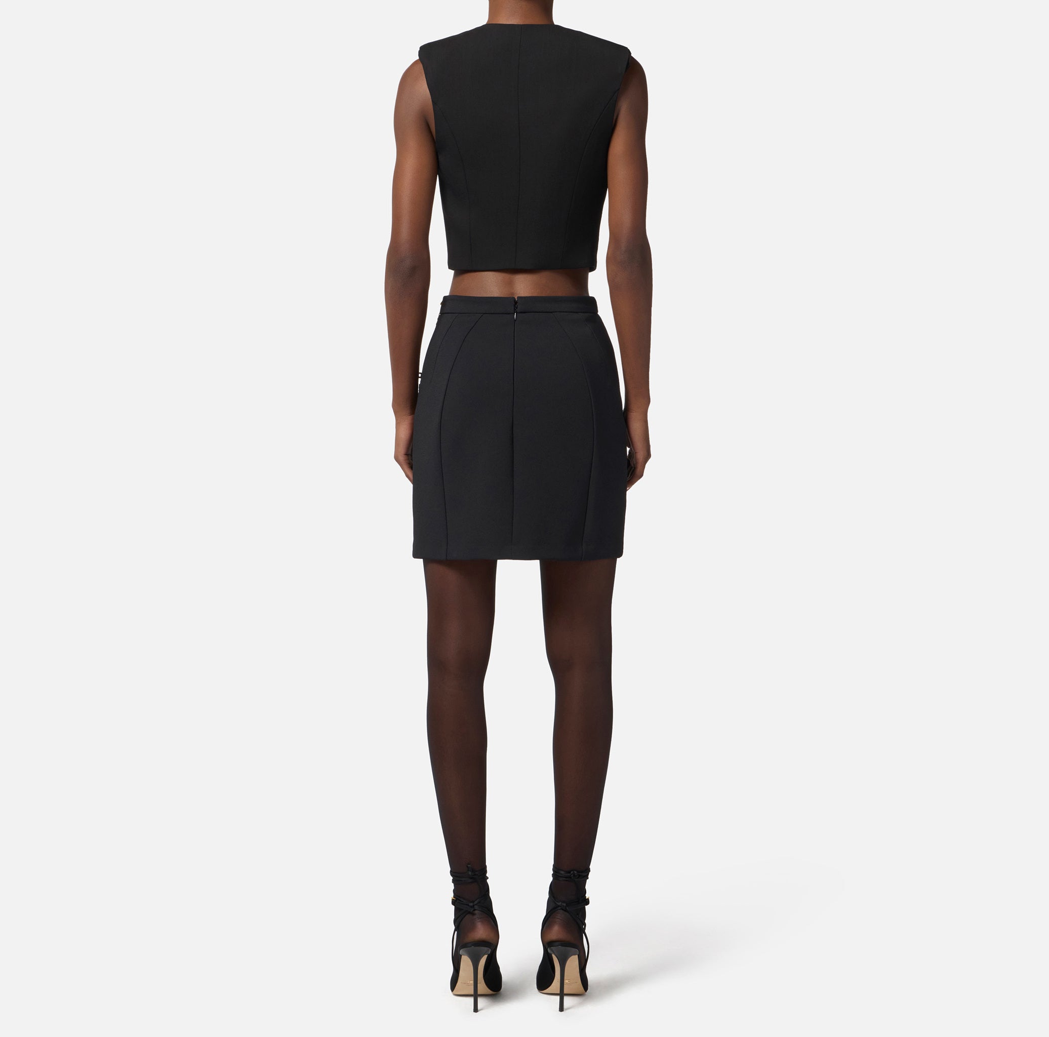 ELISABETTA FRANCHI Gilet Cropped Crêpe Raso-Nero