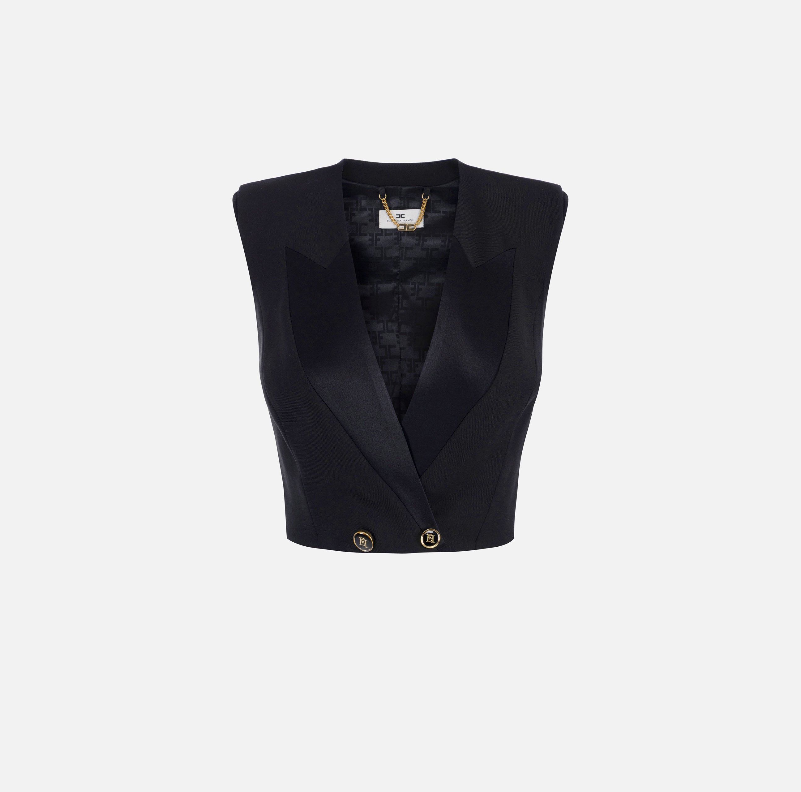 ELISABETTA FRANCHI Gilet Cropped Crêpe Raso-Nero