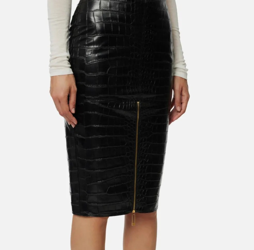 ELISABETTA FRANCHI GONNA Midi Ecopelle Coccodrillo-Nero