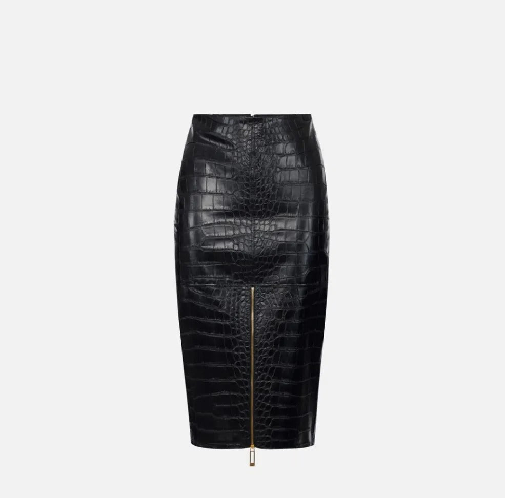 ELISABETTA FRANCHI GONNA Midi Ecopelle Coccodrillo-Nero