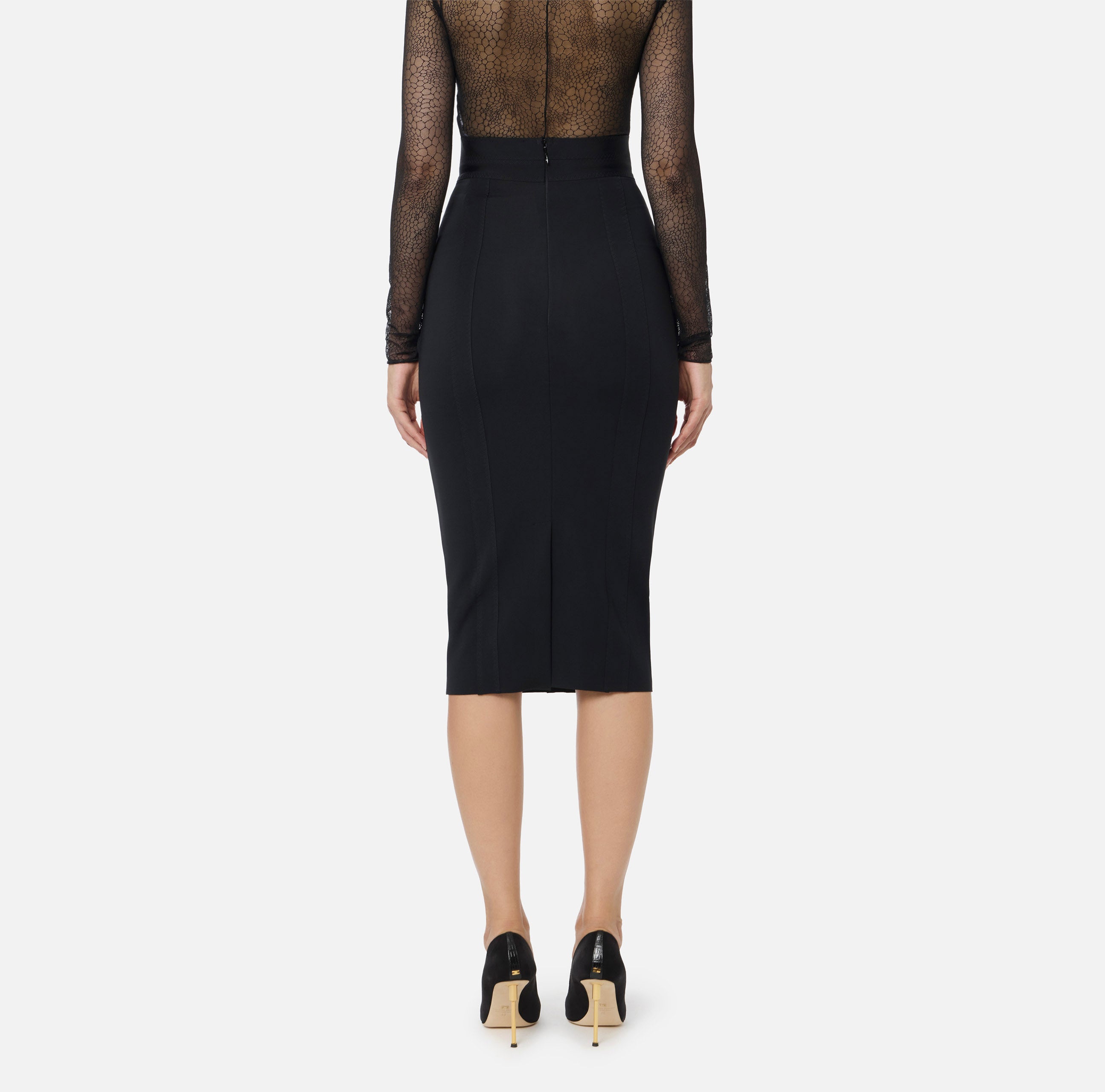 ELISABETTA FRANCHI Gonna Midi Logo Gioiello-Nero