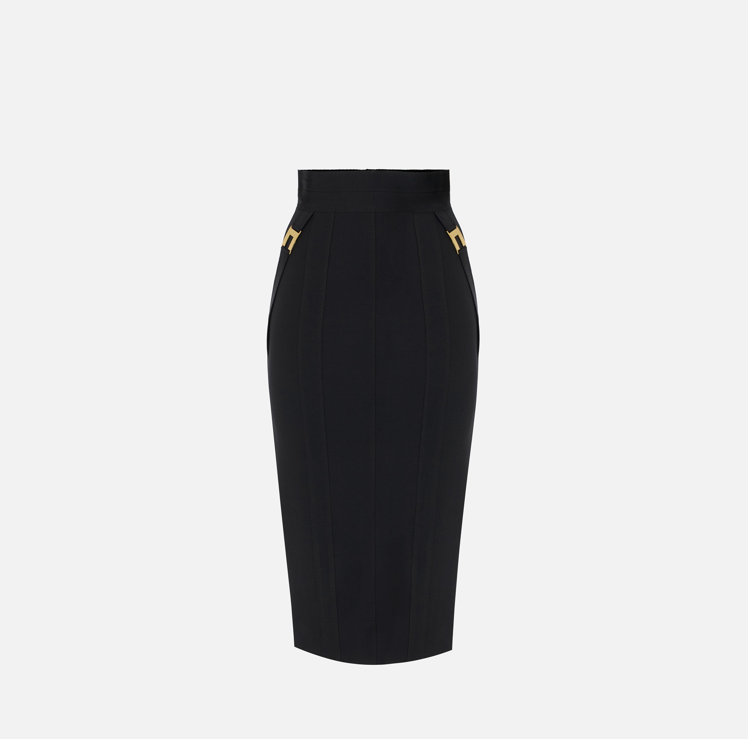 ELISABETTA FRANCHI Gonna Midi Logo Gioiello-Nero